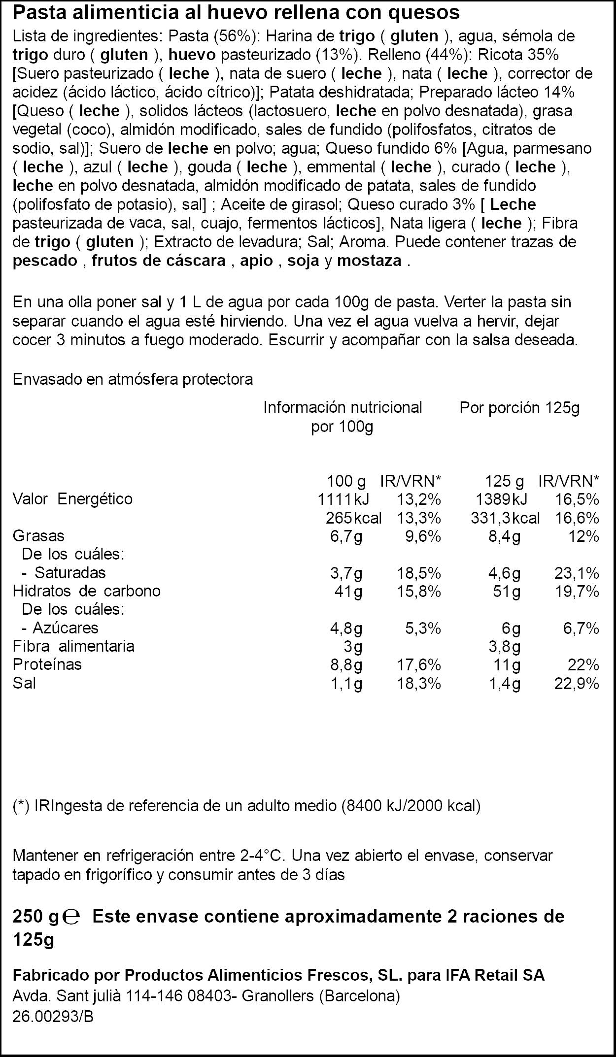 Ravioli quesos Ifa eliges 250g