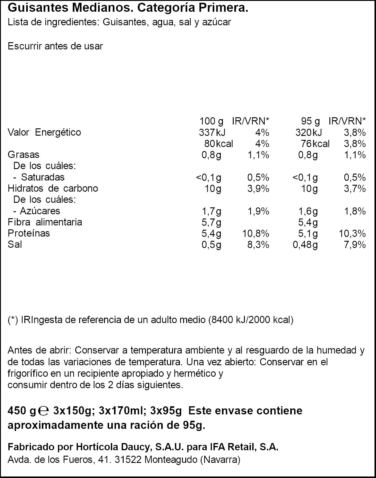 Guisantes mediano lata Ifa eliges p3 95g/u escurr