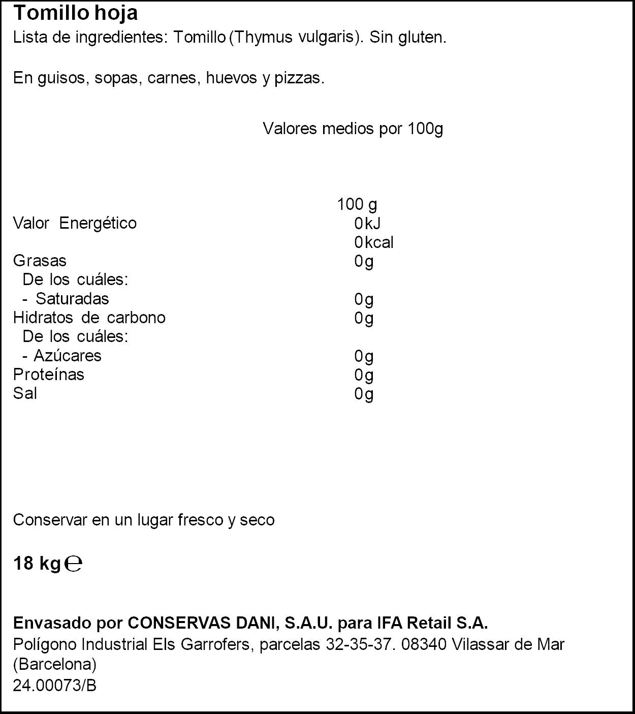 Tomillo hoja Ifa eliges 18g