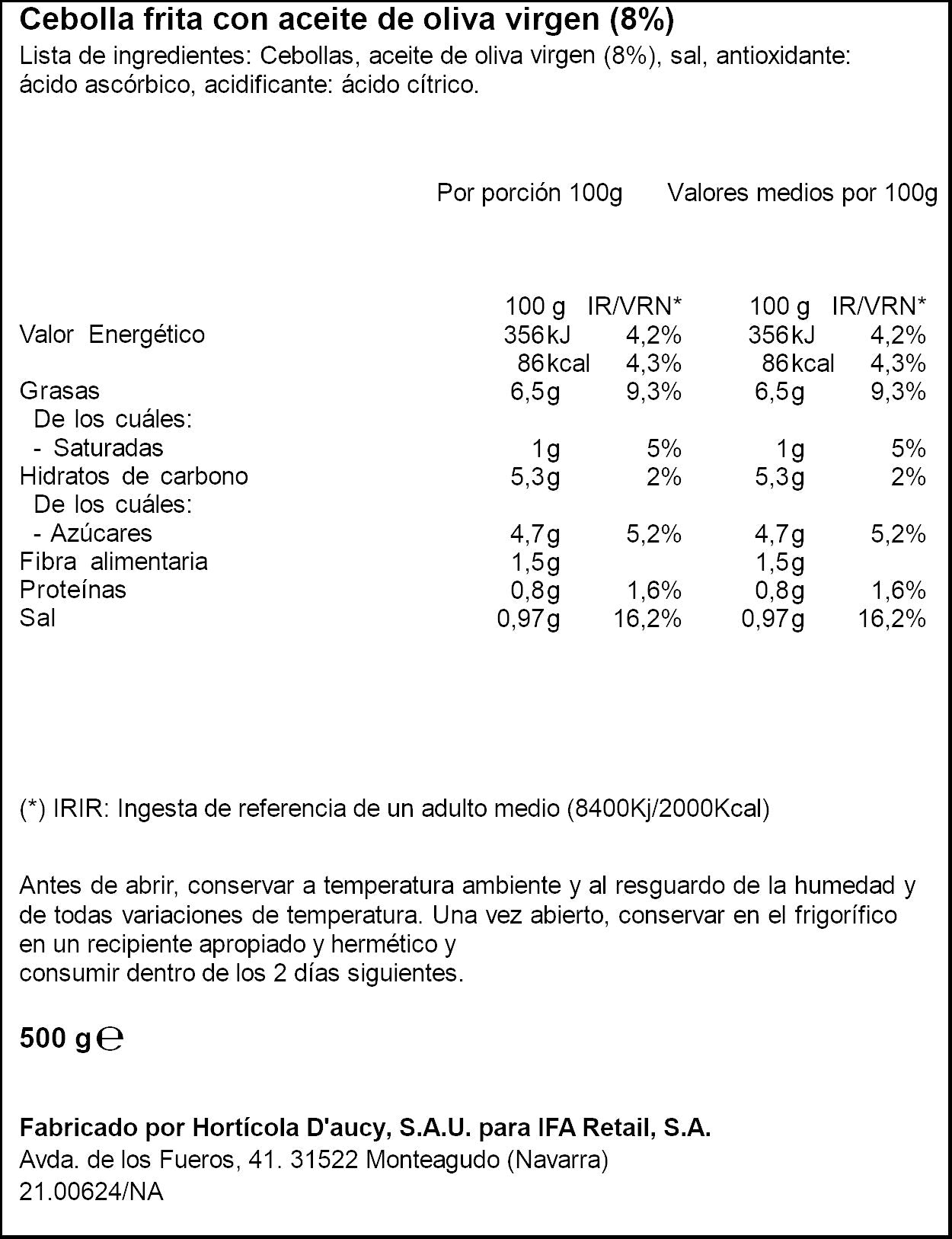 Cebolla frita con aceite de oliva Ifa eliges 250g