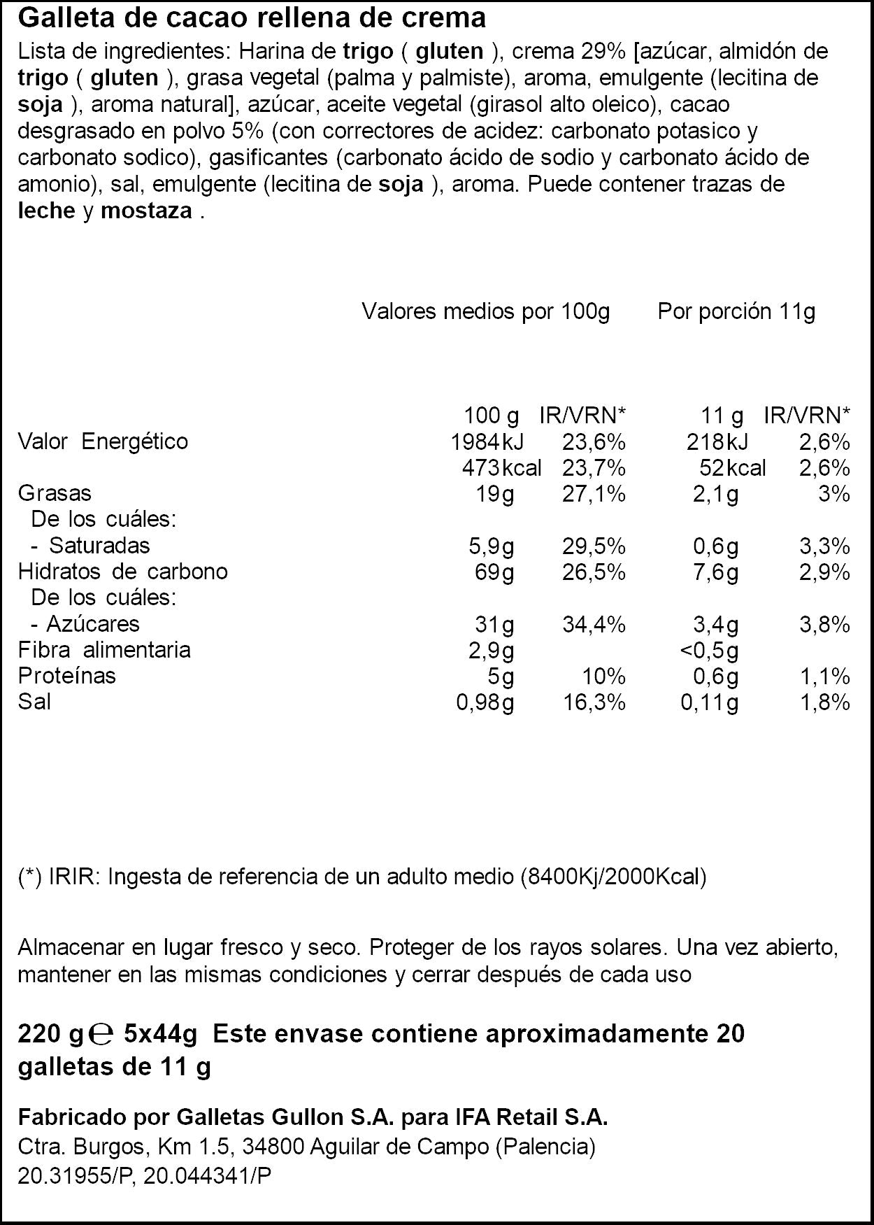 Galleta rellena cacao crema Ifa eliges p5 44g/u