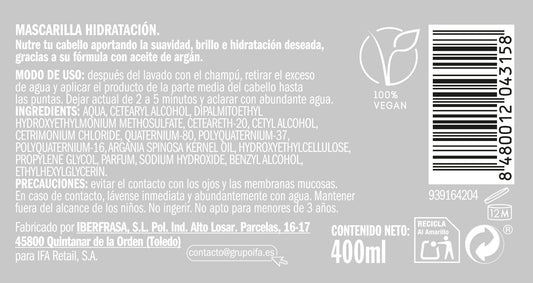 Mascarilla bote  hidratacion Ifa unnia 400ml La Despensa