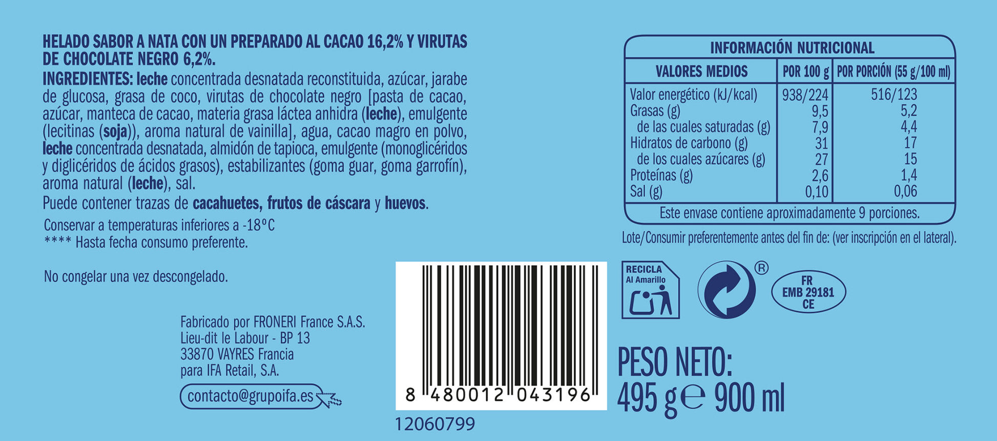 Helado tarrina stracciatela Ifa eliges 1l