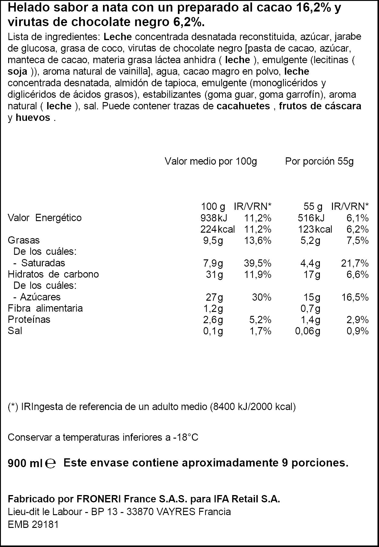 Helado tarrina stracciatela Ifa eliges 1l