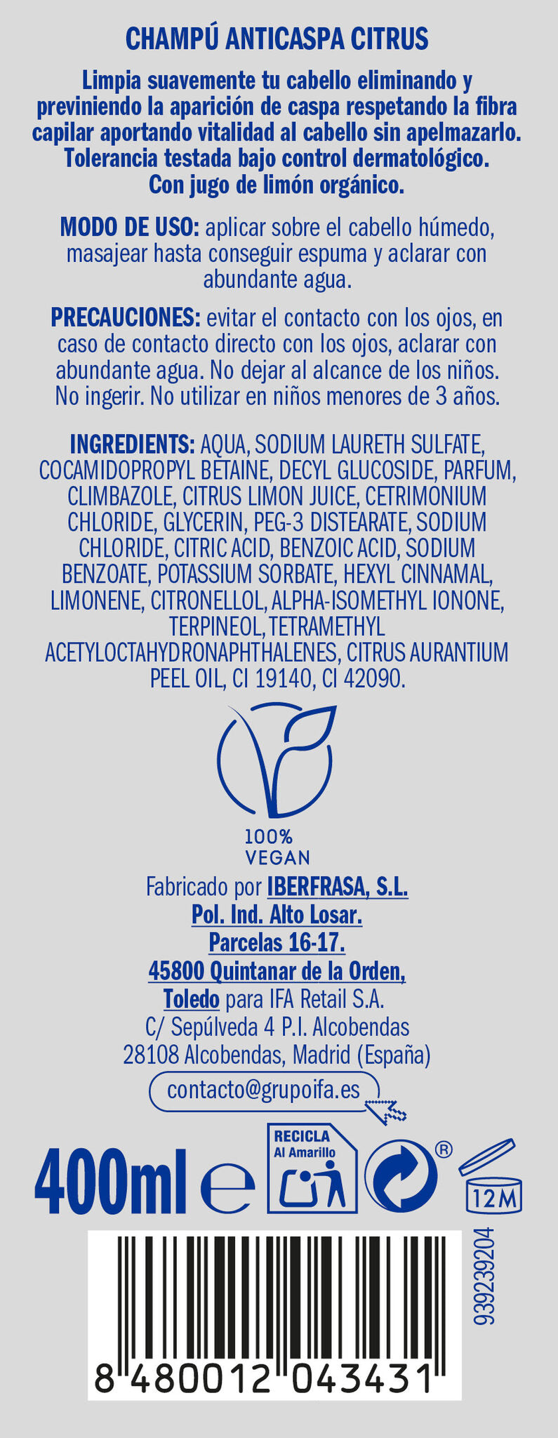Champú citrus Ifa unnia 400ml