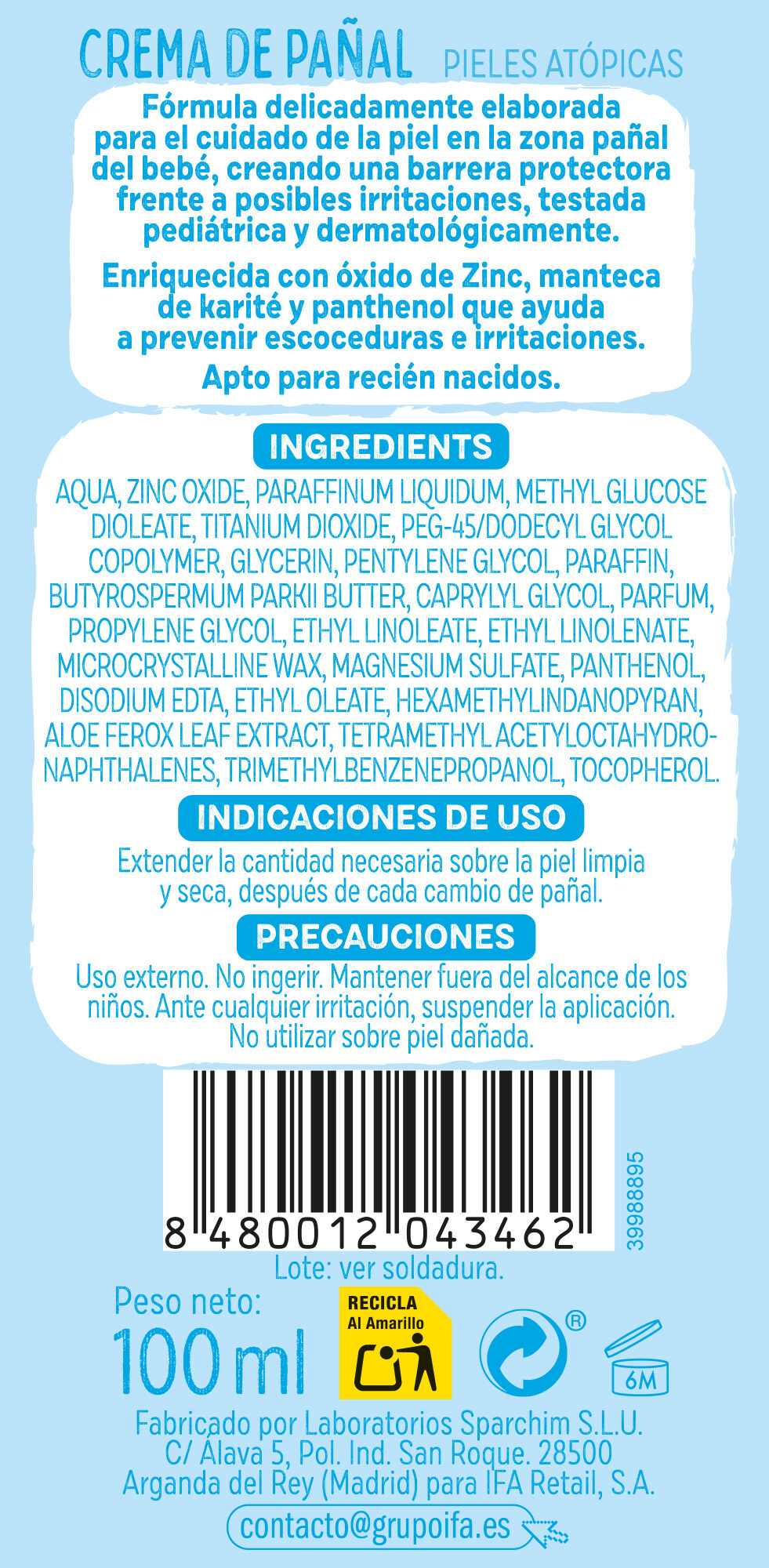 Crema pañal bebé tubo Baby cuac 100ml