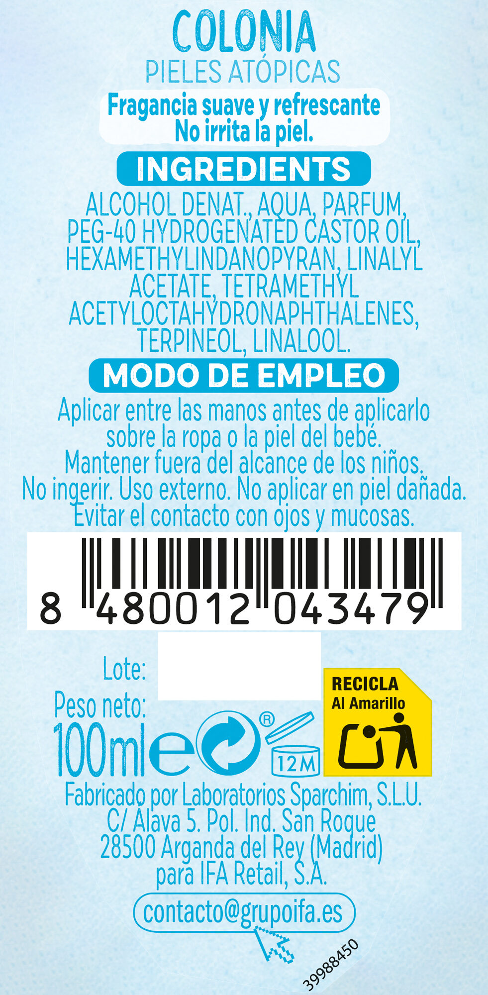 Colonia infantil spray Baby cuac 100ml