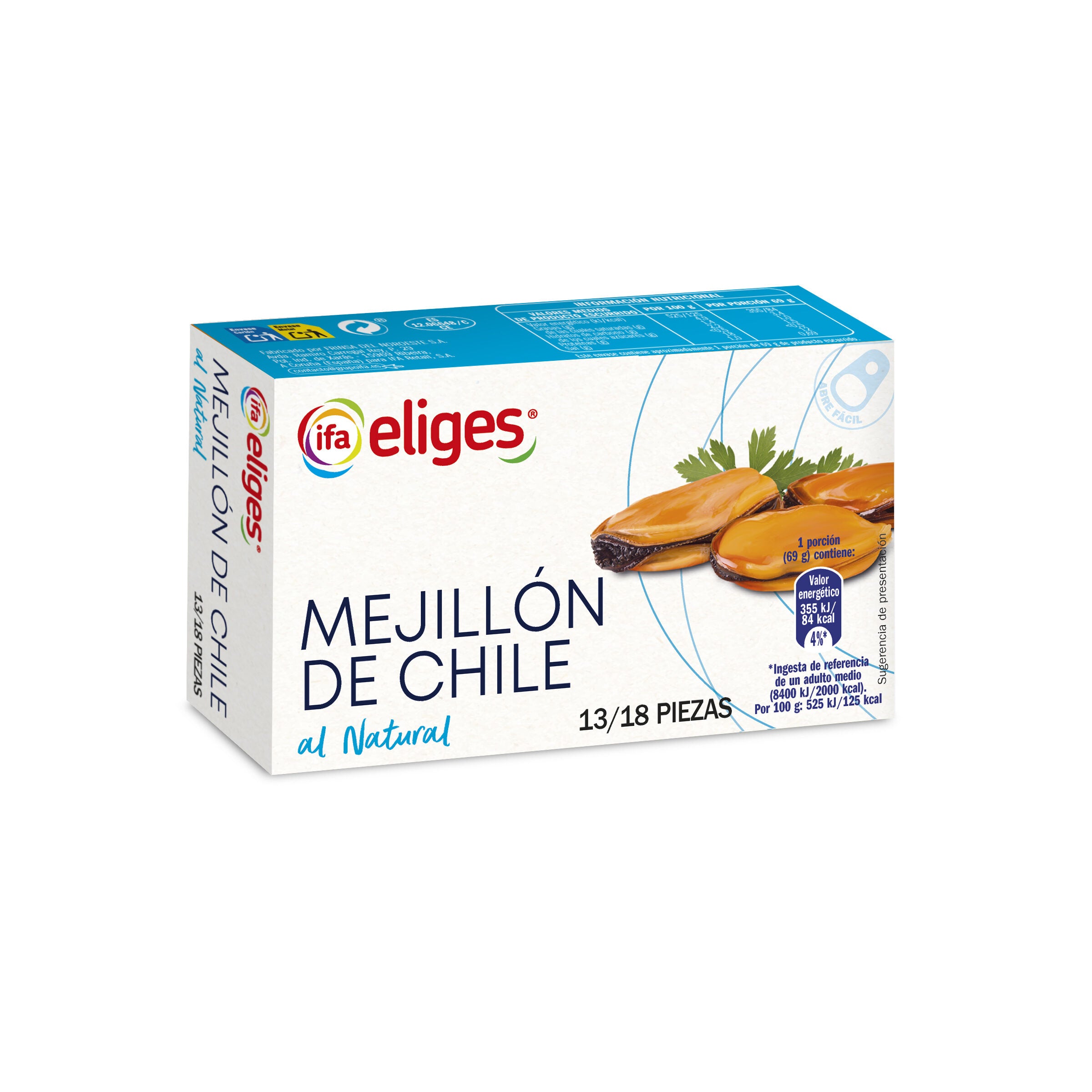 Mejillon de chile natural 13/18 ol120 Ifa eliges 69g escurr