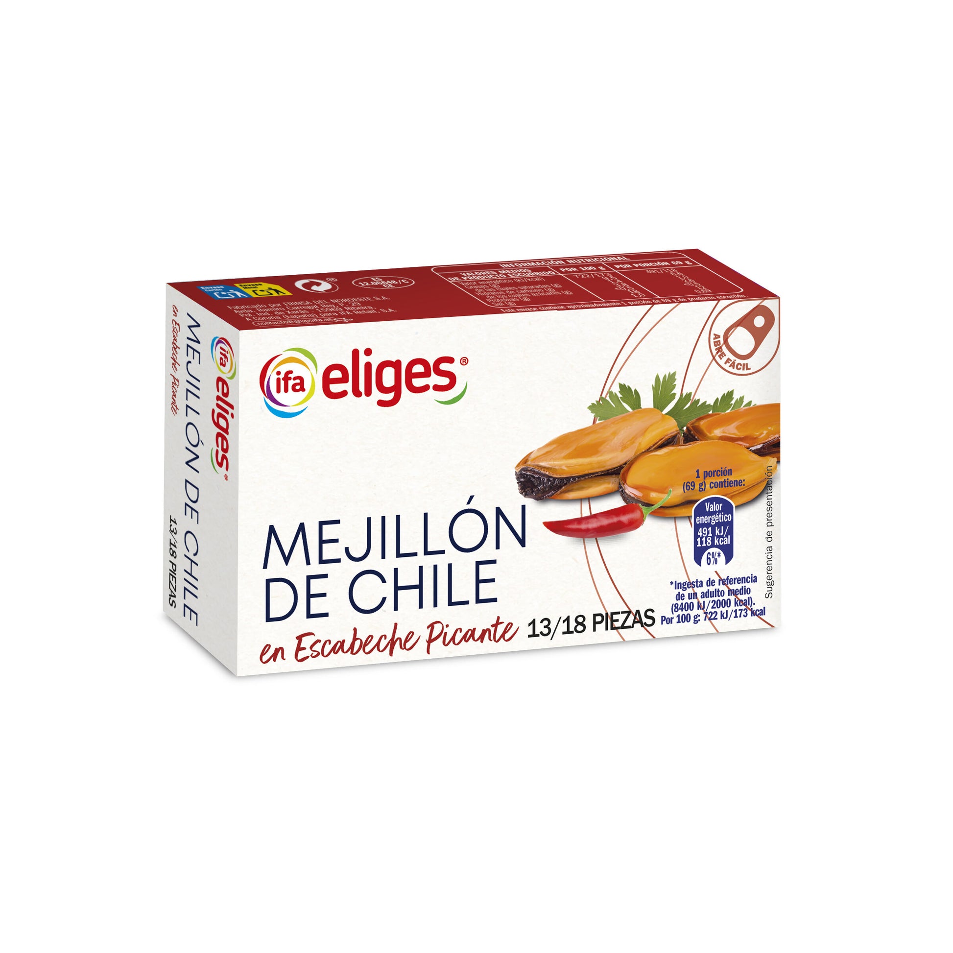 Mejillon de chile picante 13/18 ol120 Ifa eliges 69g escurr