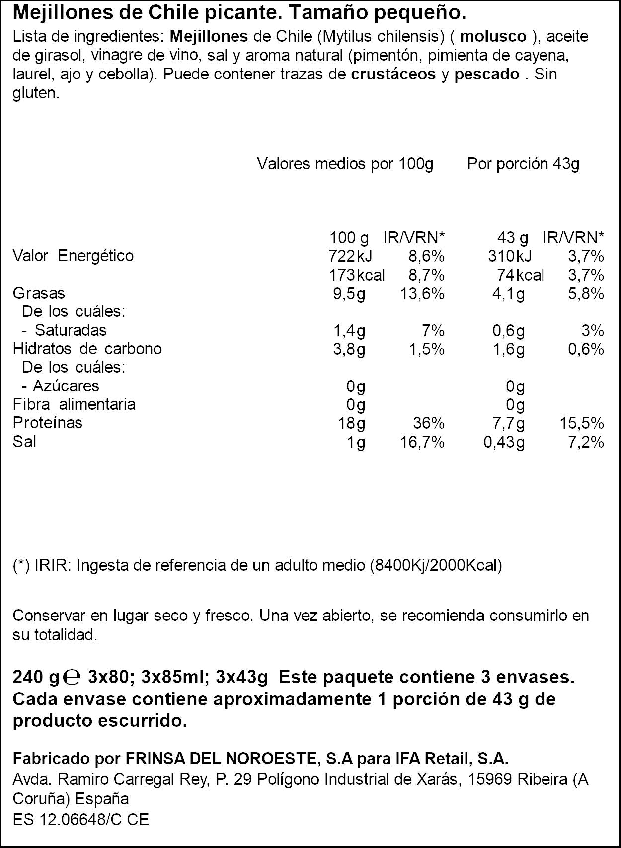 Mejillon chile escabeche ro Ifa eliges p3 43g/u escurr