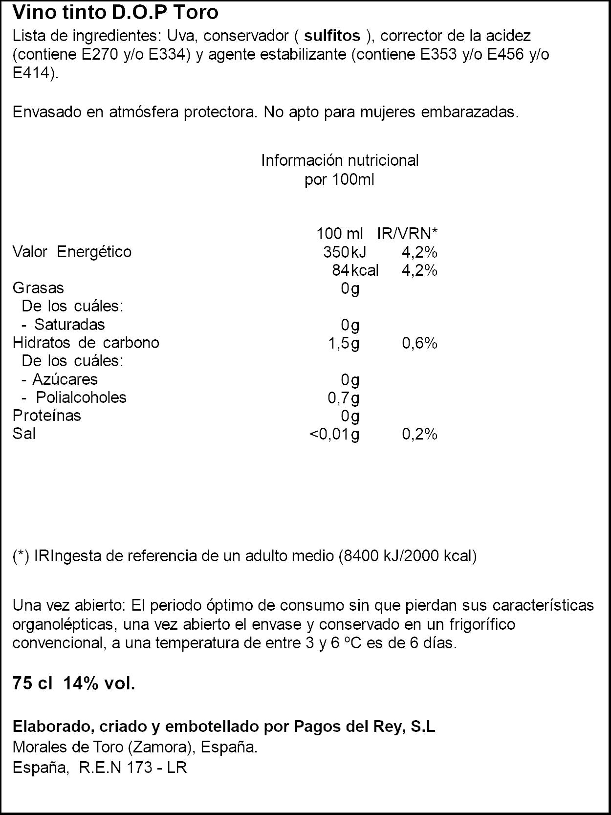 Vino tinto roble d.o toro Eurico 75cl