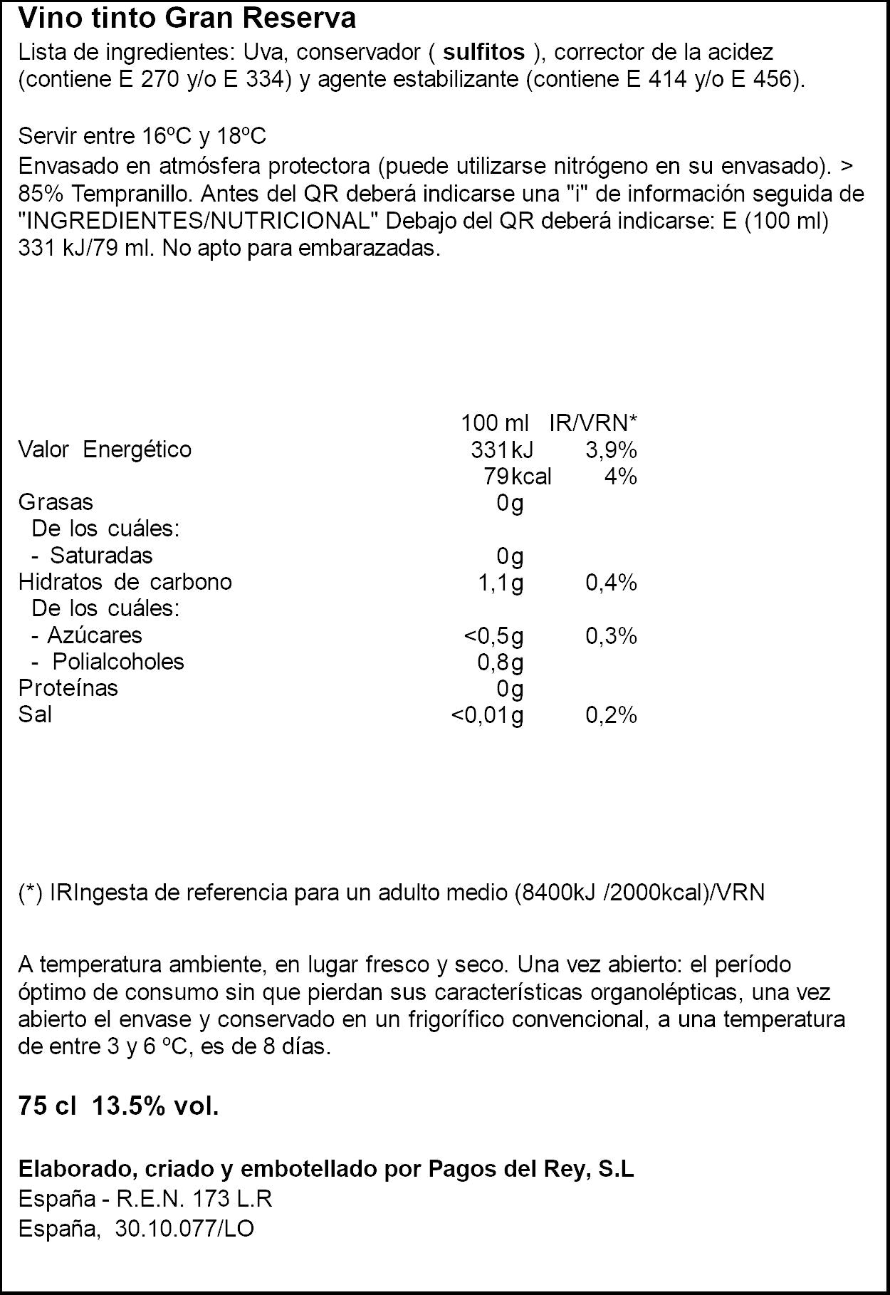Vino tinto gran reserva do rioja Conde de Basalu 75cl