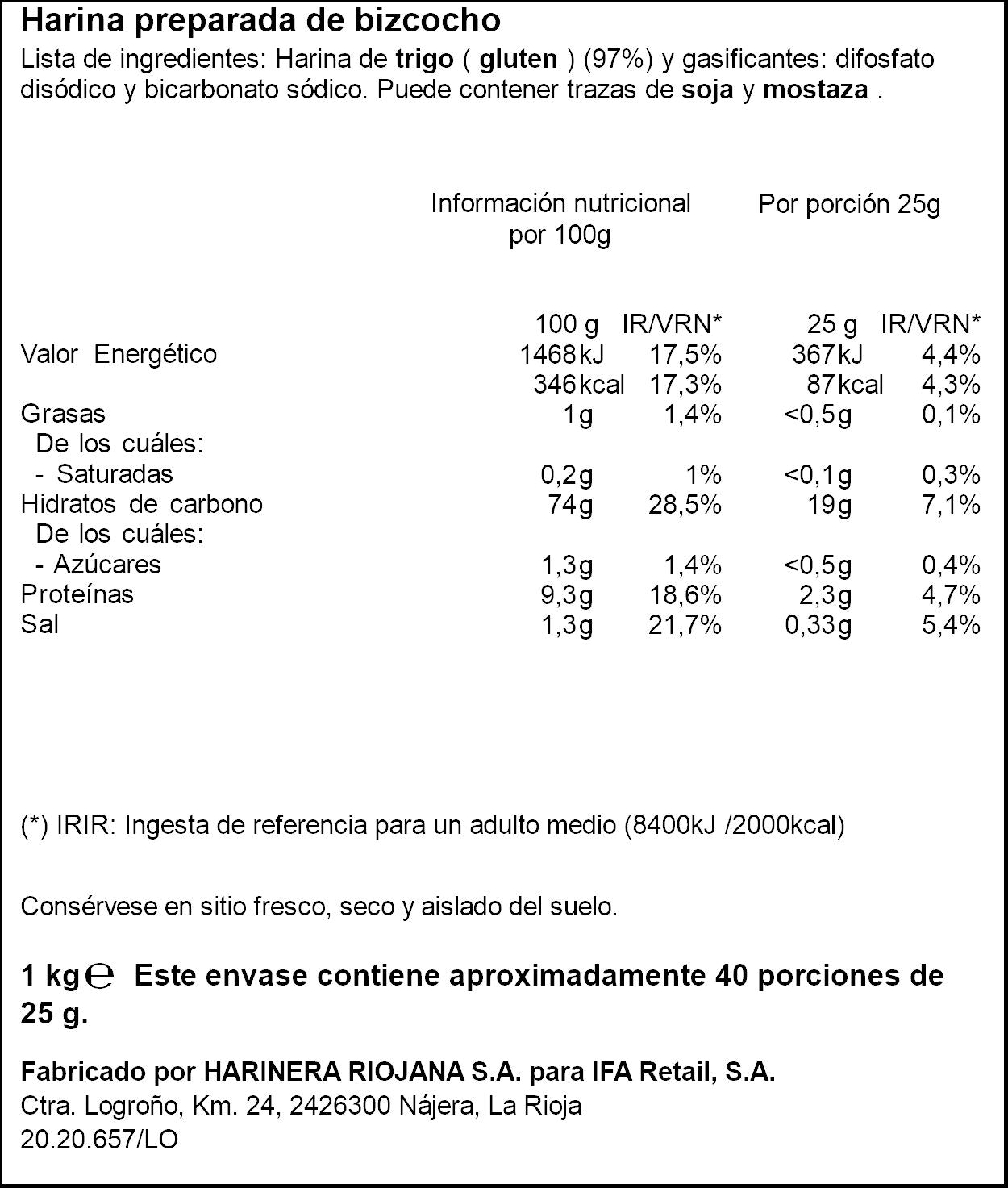 Harina bizcochos c/levadura Ifa 1kg