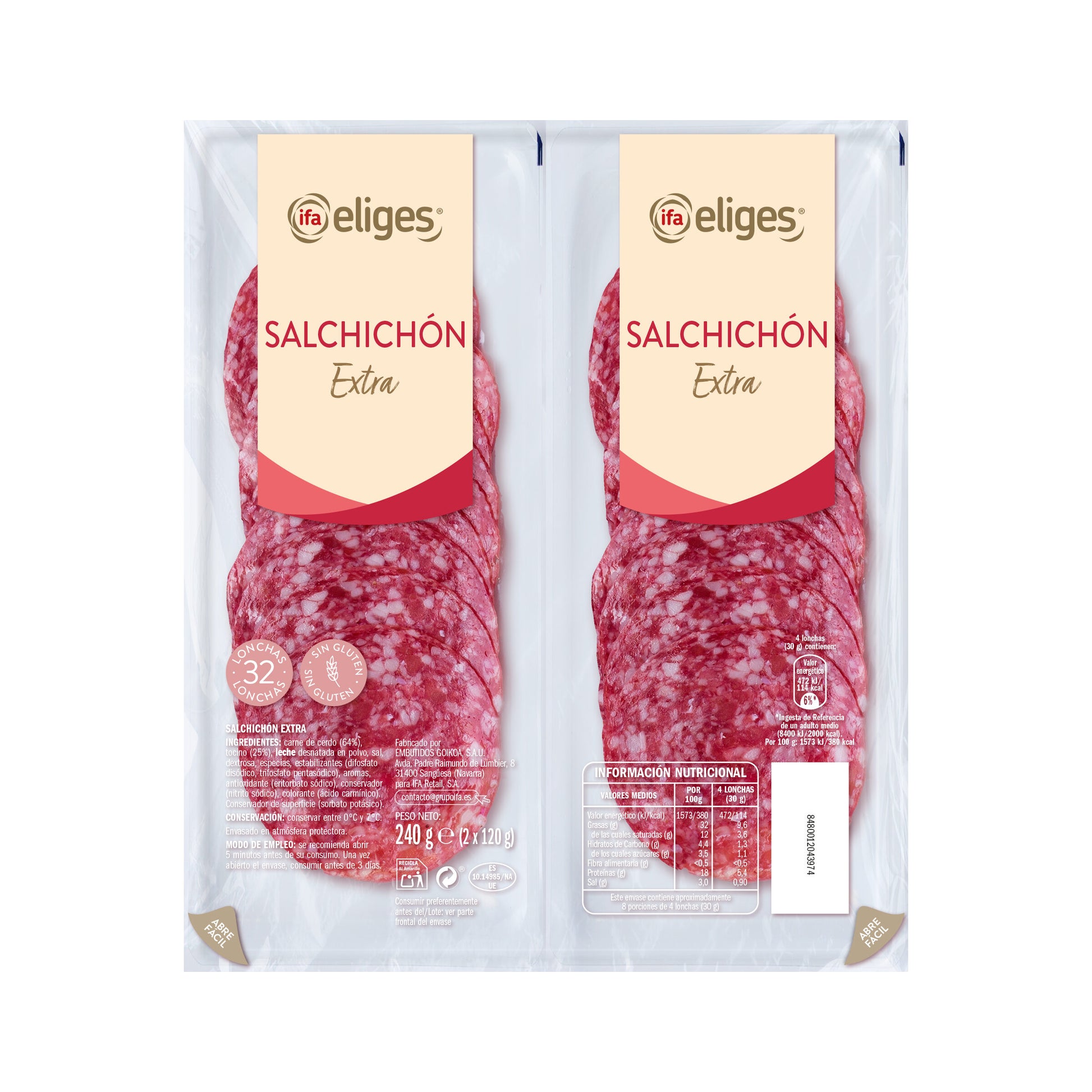 Salchichón extra lonchas Ifa eliges p2 120g/u