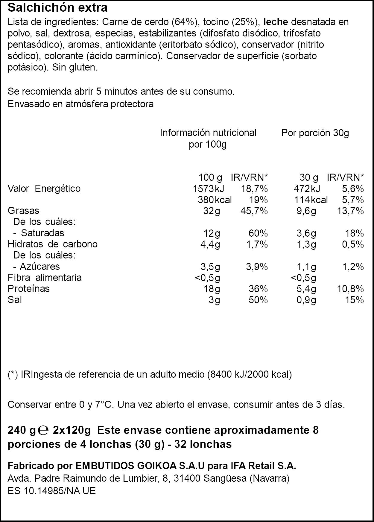 Salchichón extra lonchas Ifa eliges p2 120g/u