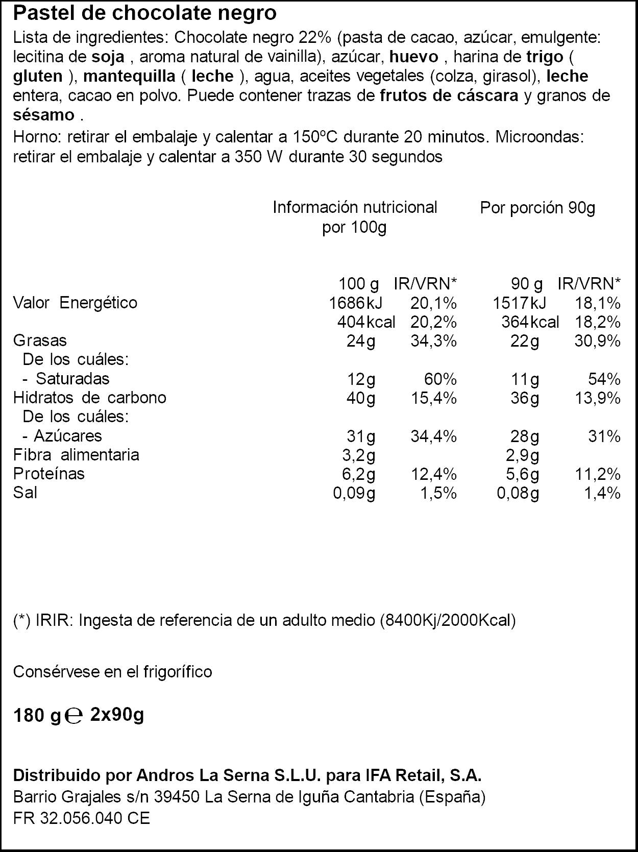 Coulant de chocolate Ifa eliges p2 90g/u
