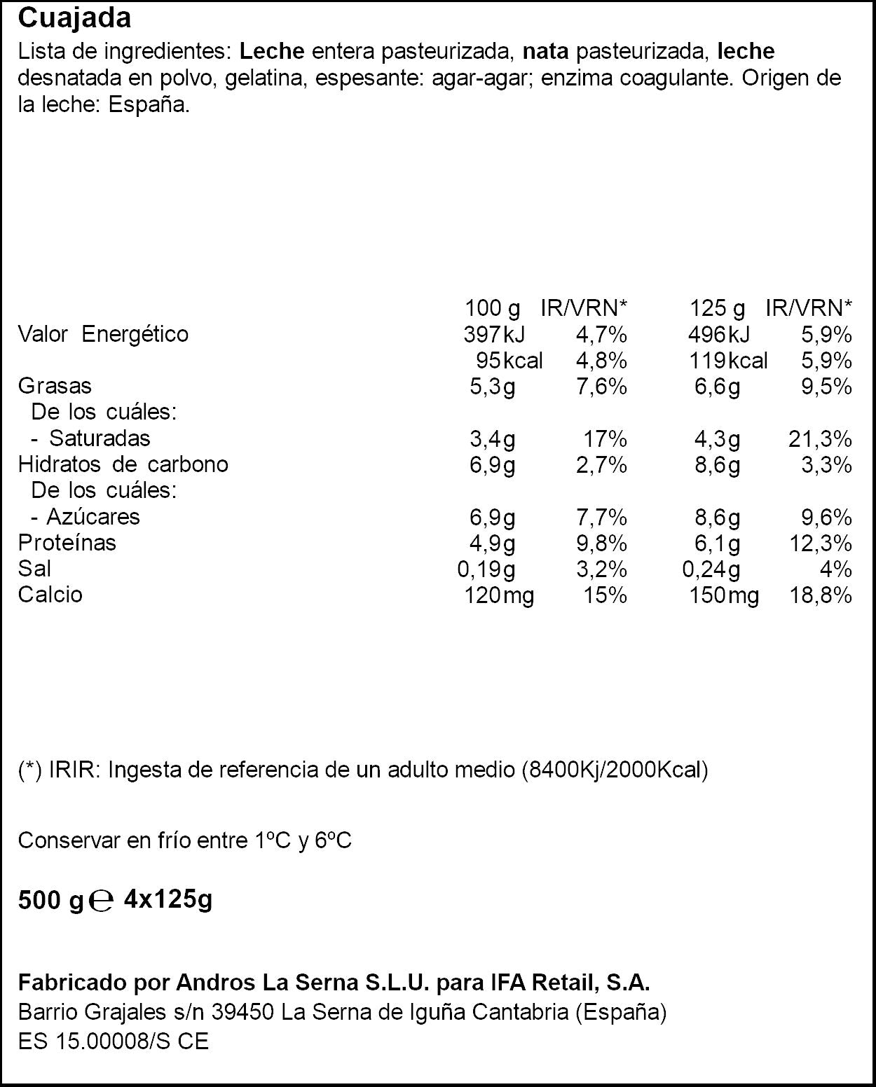 Cuajada natural  Ifa eliges p4 125g/u