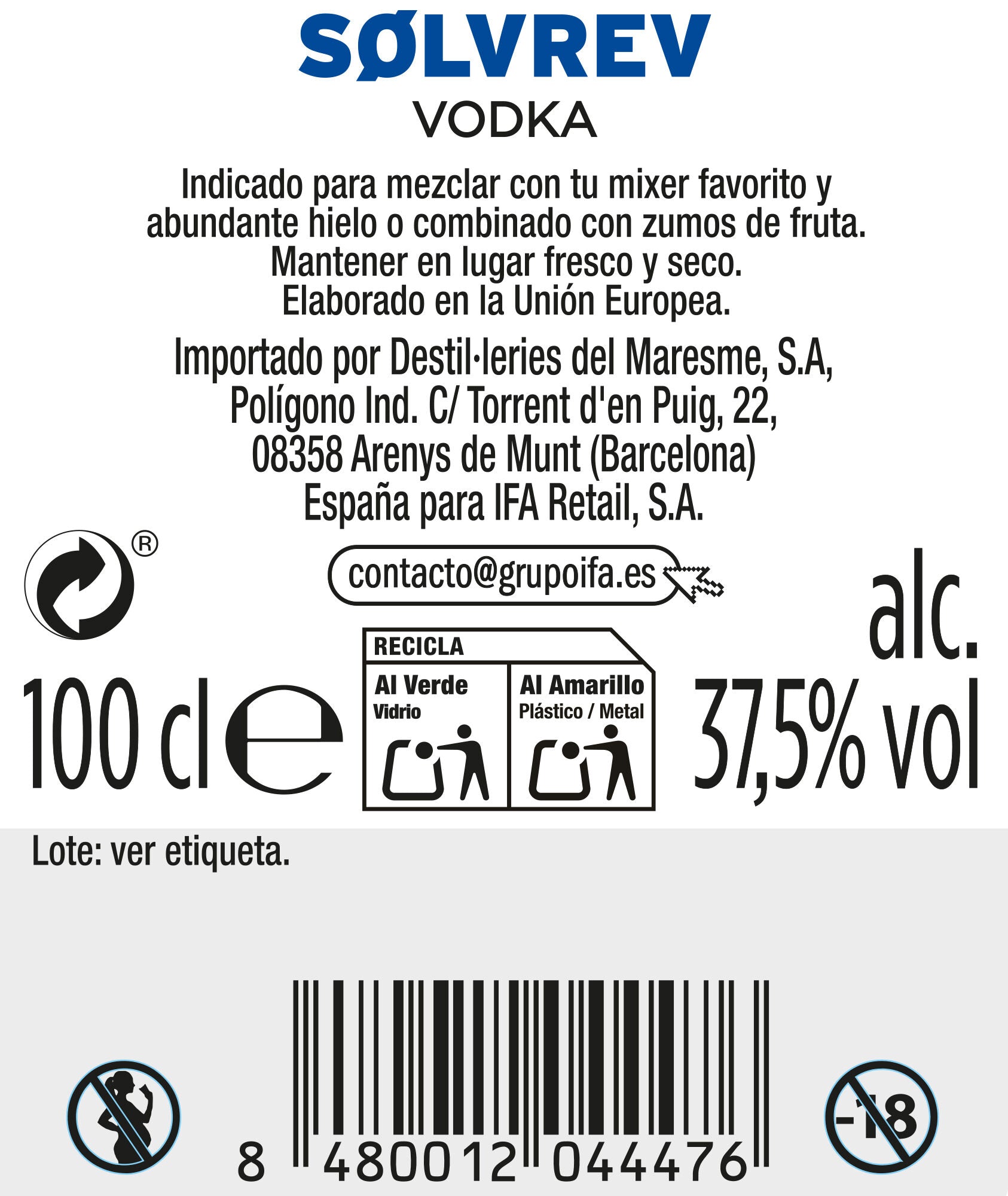 Vodka 37.5º Solvrev 1l