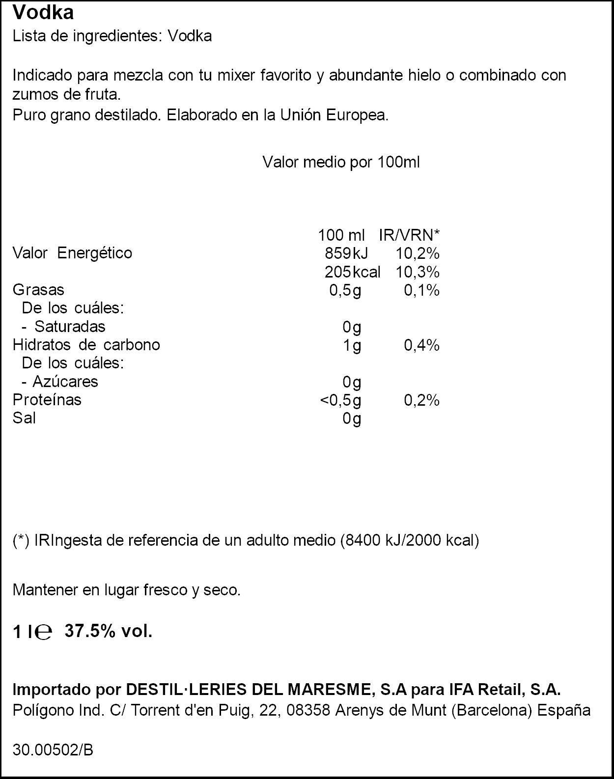 Vodka 37.5º Solvrev 1l