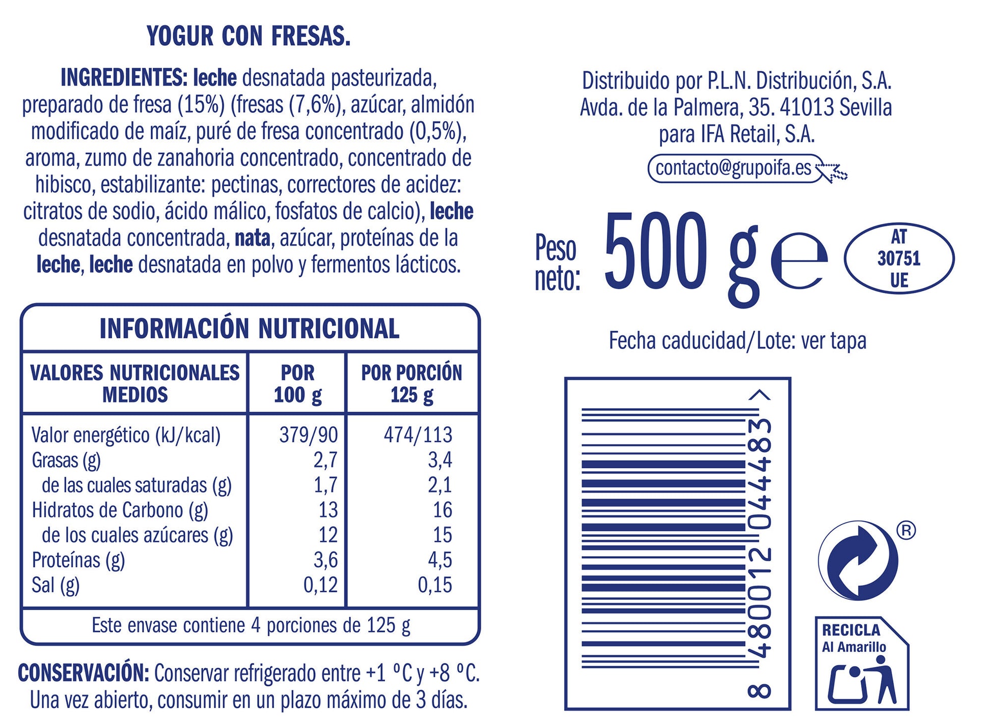 Yogur cremoso fresa Ifa eliges 500g