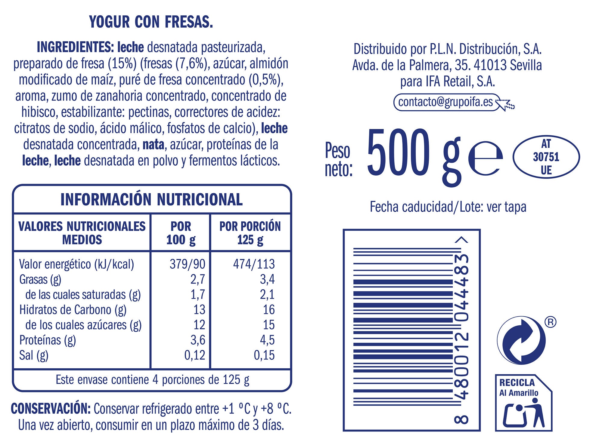 Yogur cremoso fresa Ifa eliges 500g