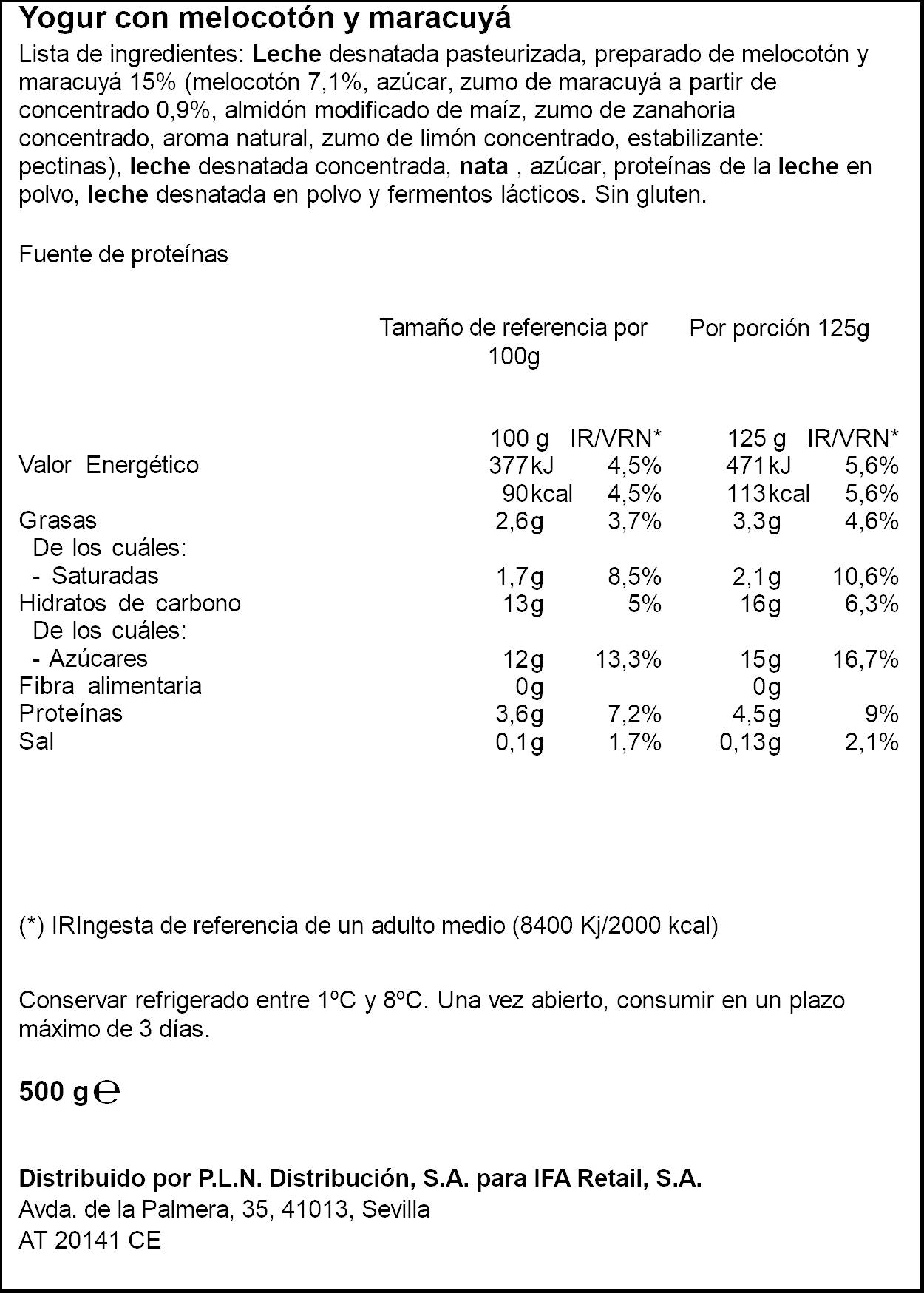 Yogur cremoso melocoton y maracuya Ifa eliges 500g