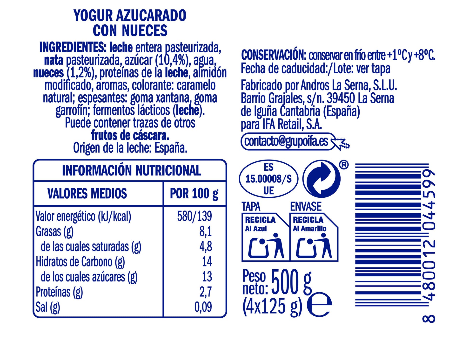 Yogur griego con nuez Ifa eliges p4 125g/u