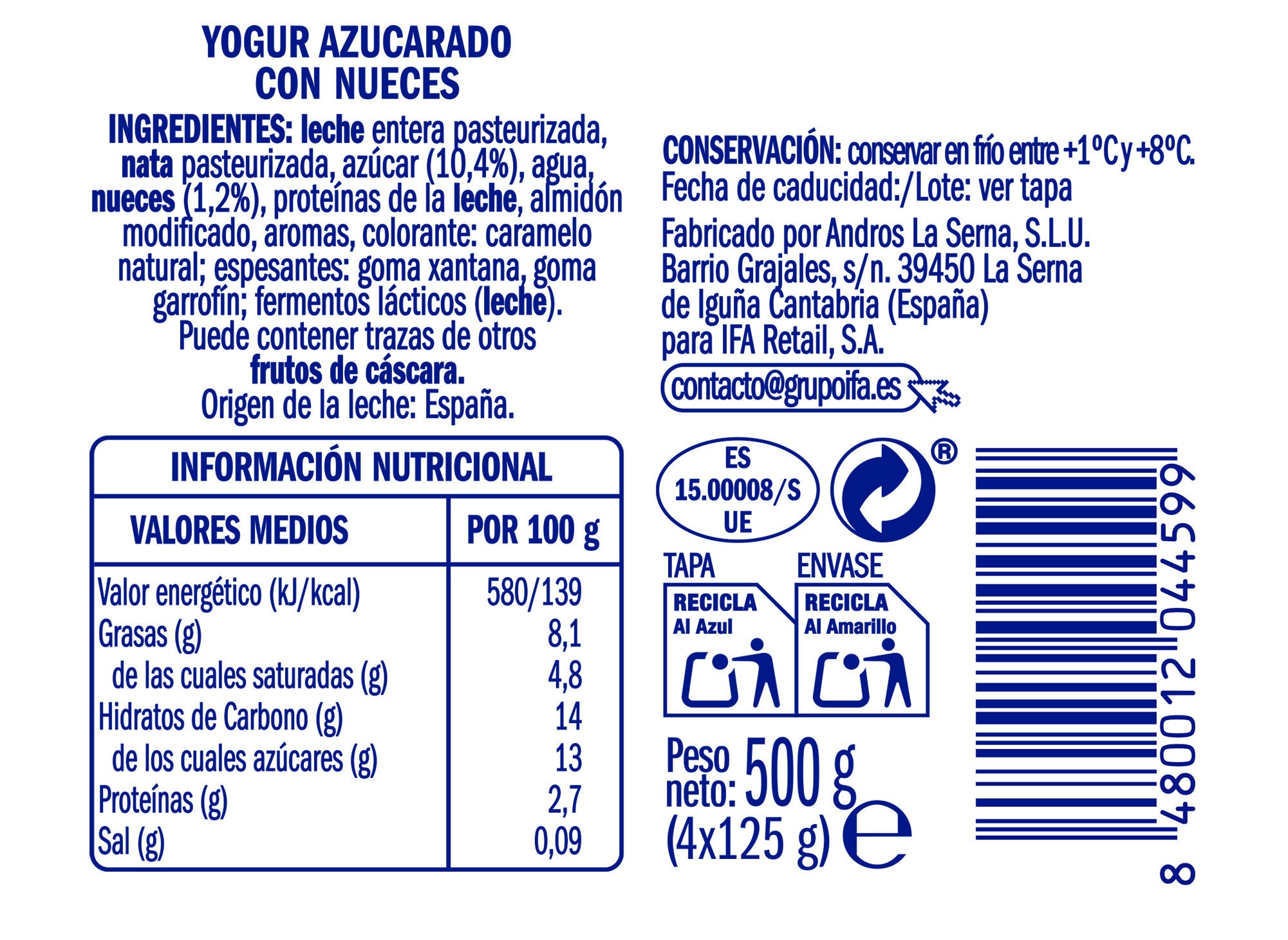Yogur griego con nuez Ifa eliges p4 125g/u
