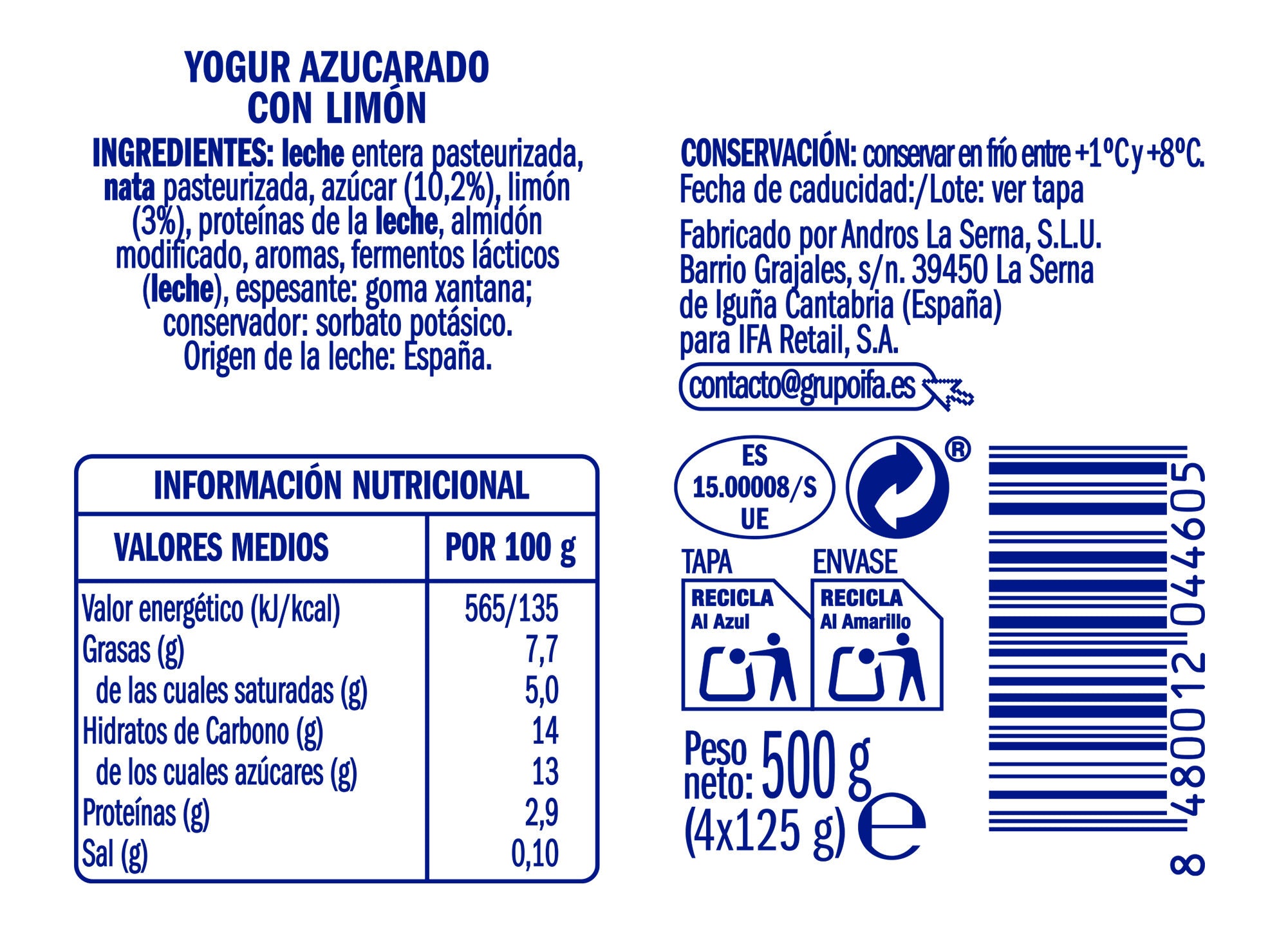 Yogur griego sabor limon Ifa eliges p4 125g
