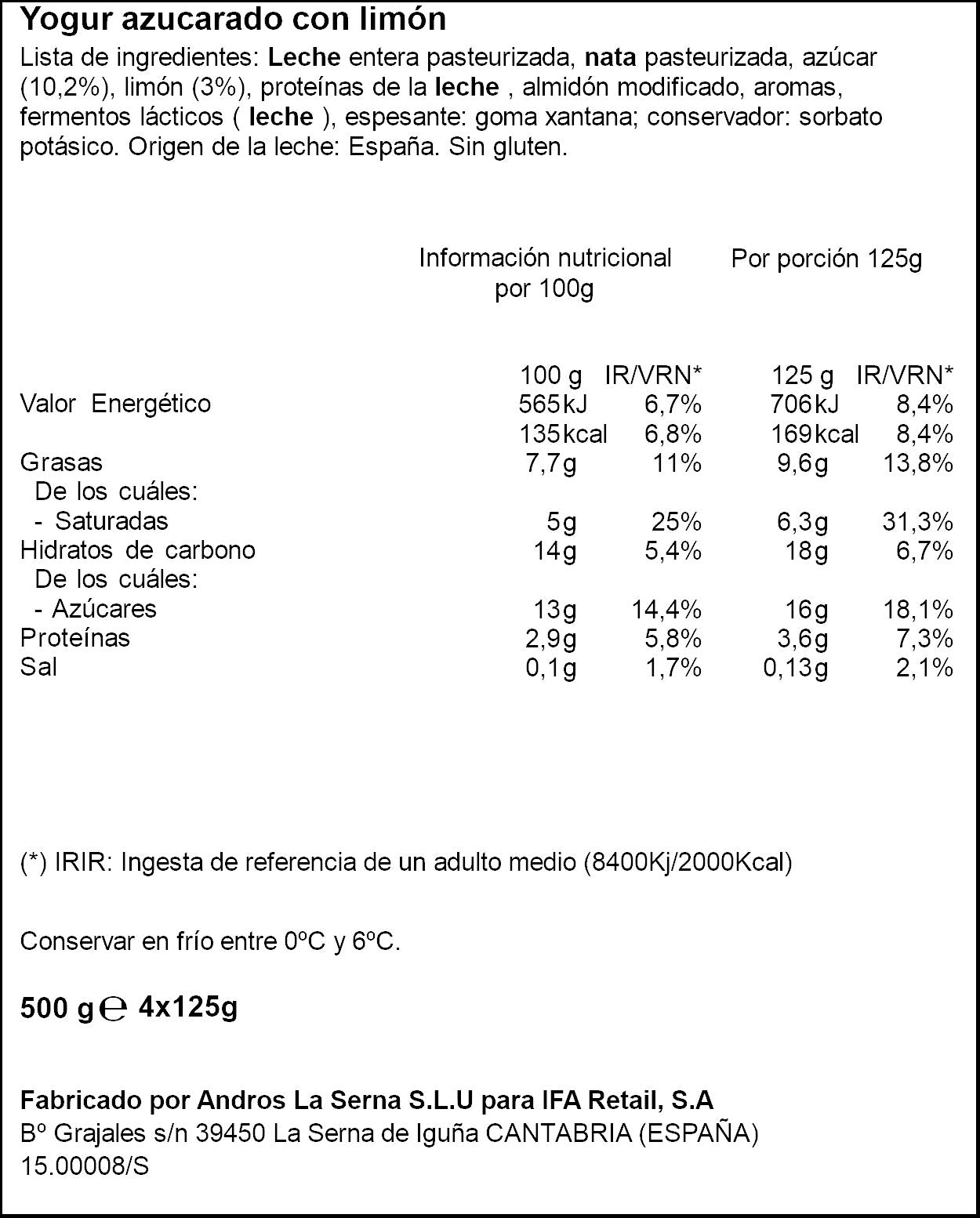 Yogur griego sabor limon Ifa eliges p4 125g