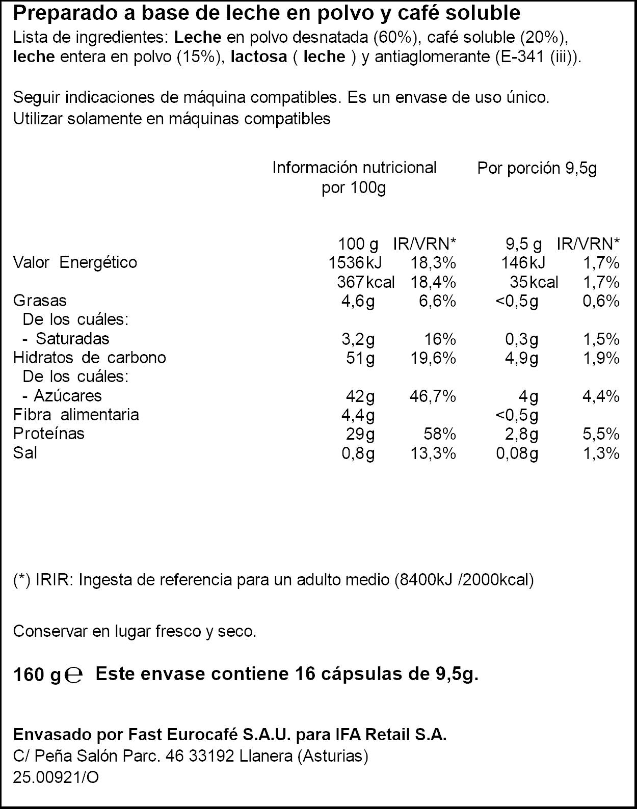 Cafe capsula c/leche Ifa eliges p16 160g