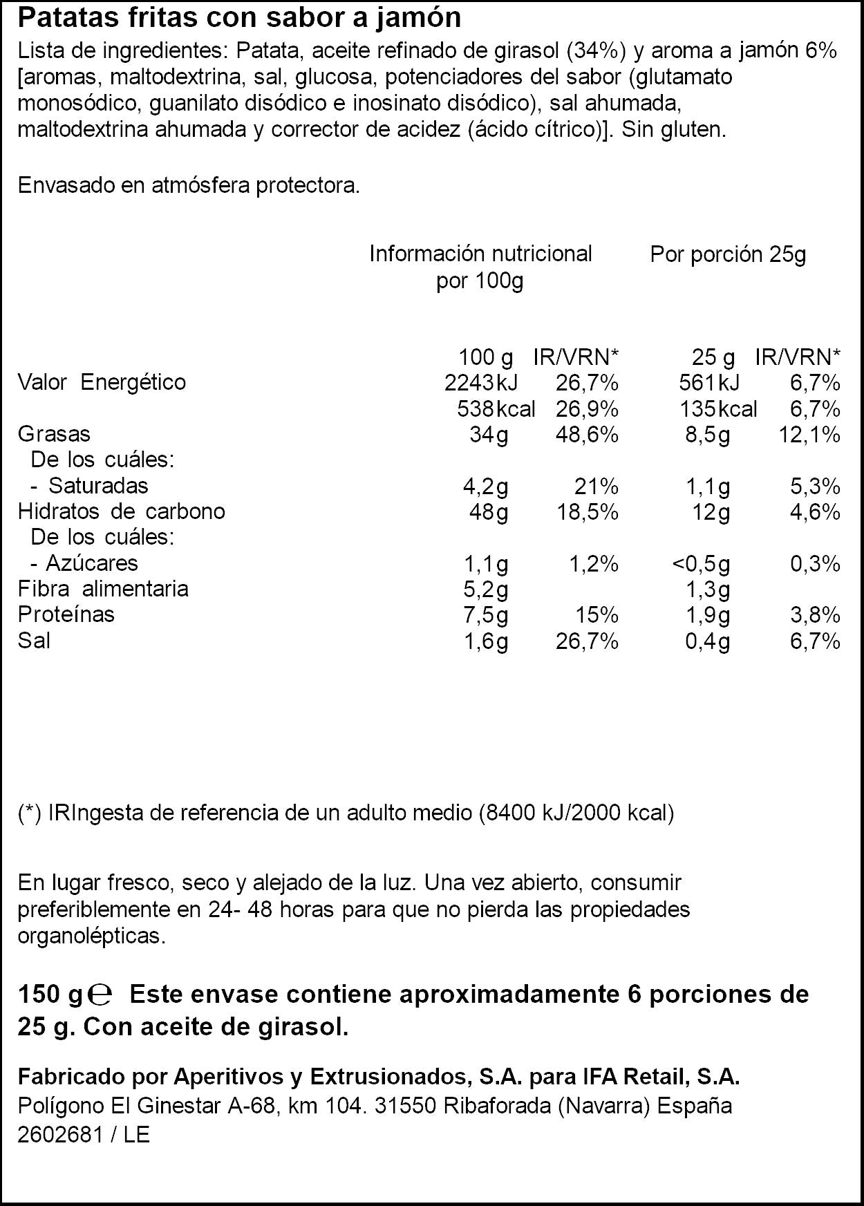 Patatas fritas onduladas jamón Ifa eliges 150g