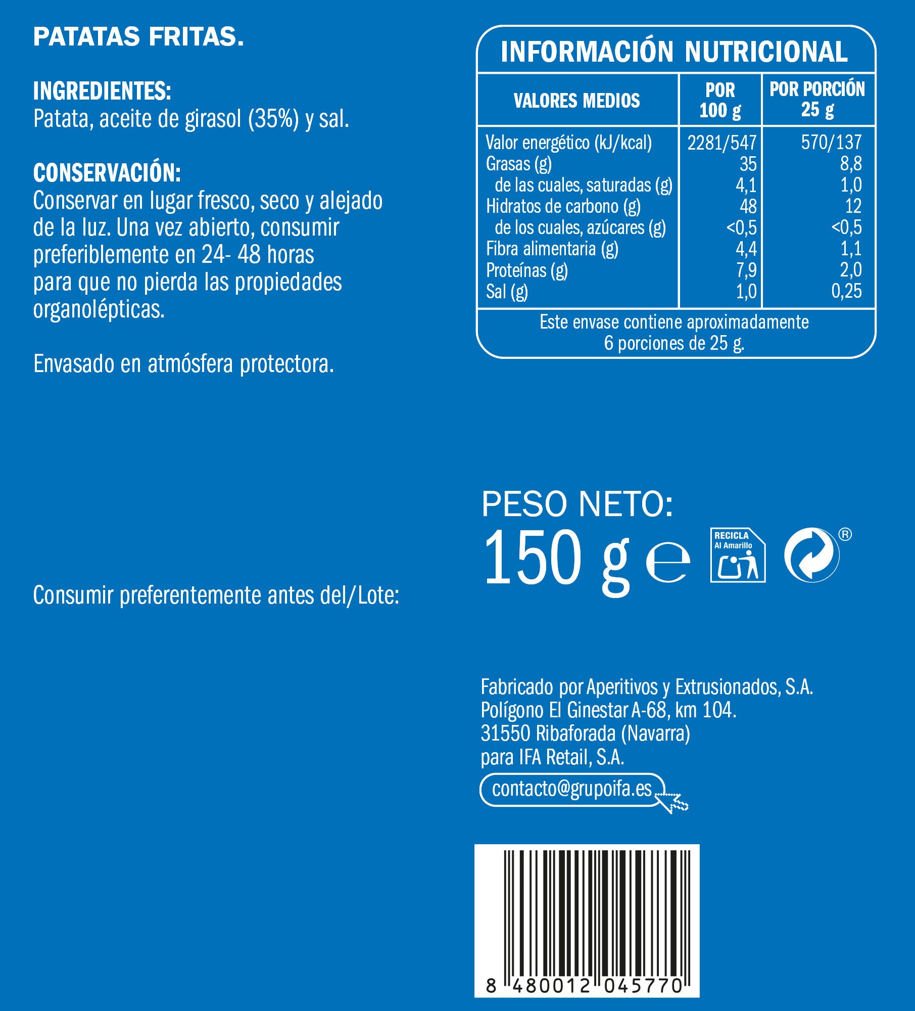 Patatas fritas onduladas Ifa 150g