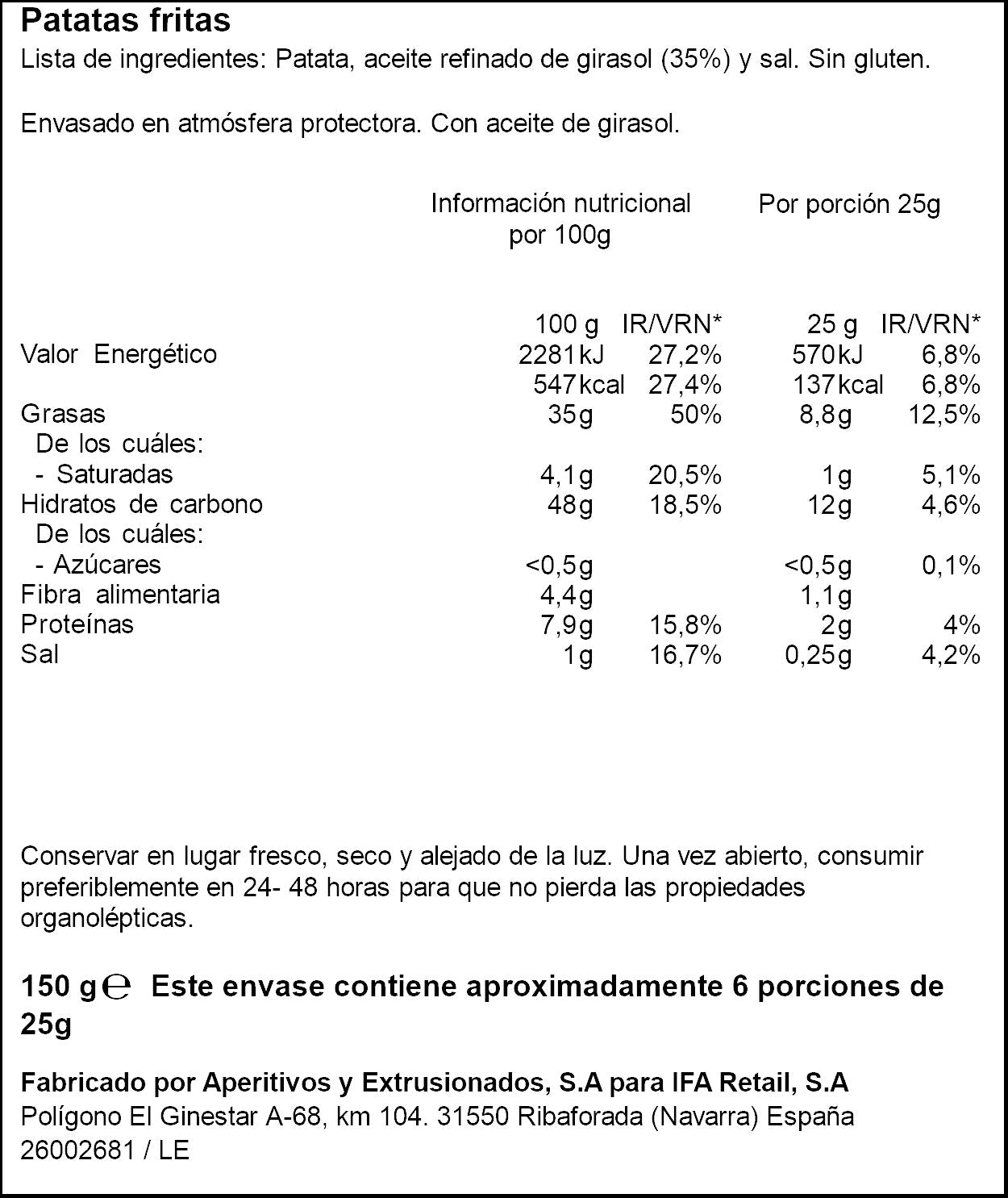 Patatas fritas onduladas Ifa 150g