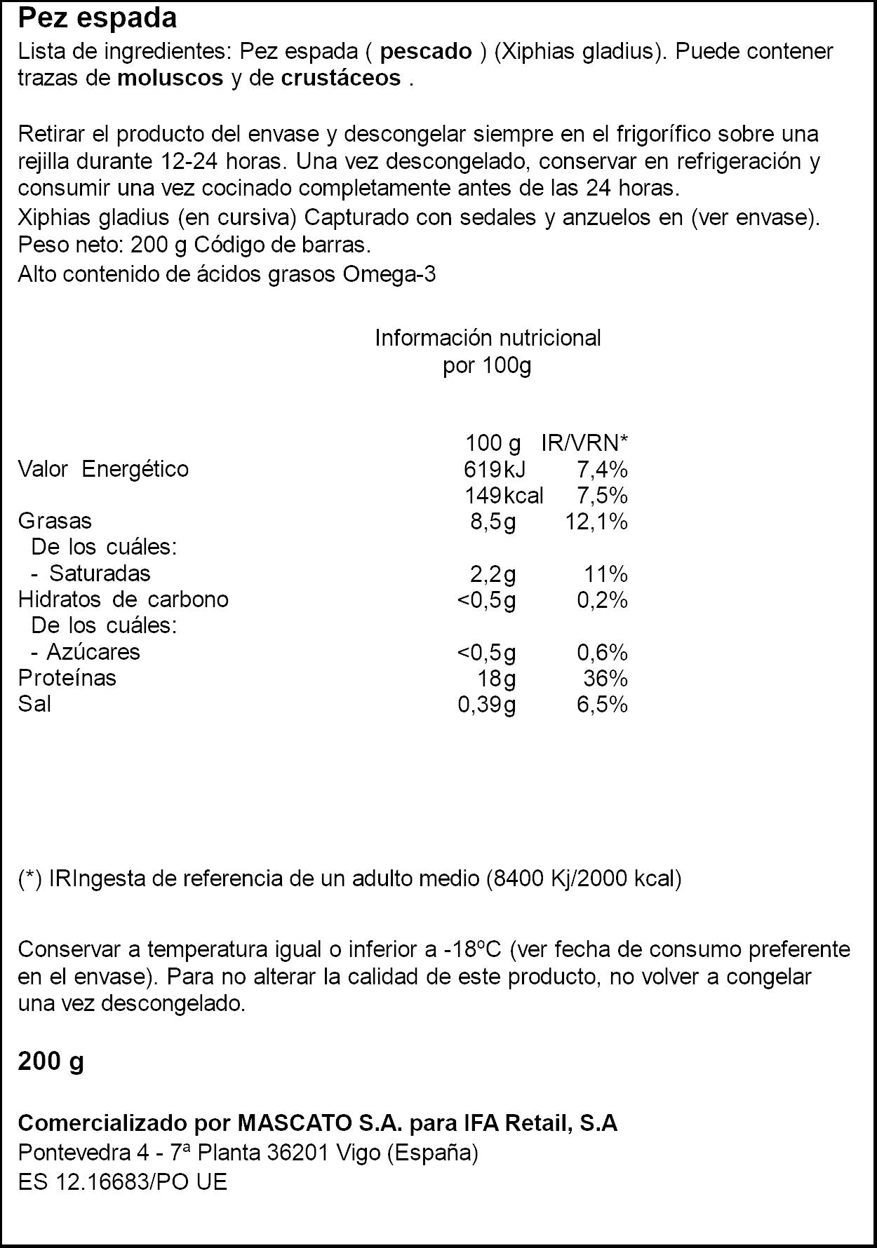 Rodaja pez espada Ifa eliges 200g