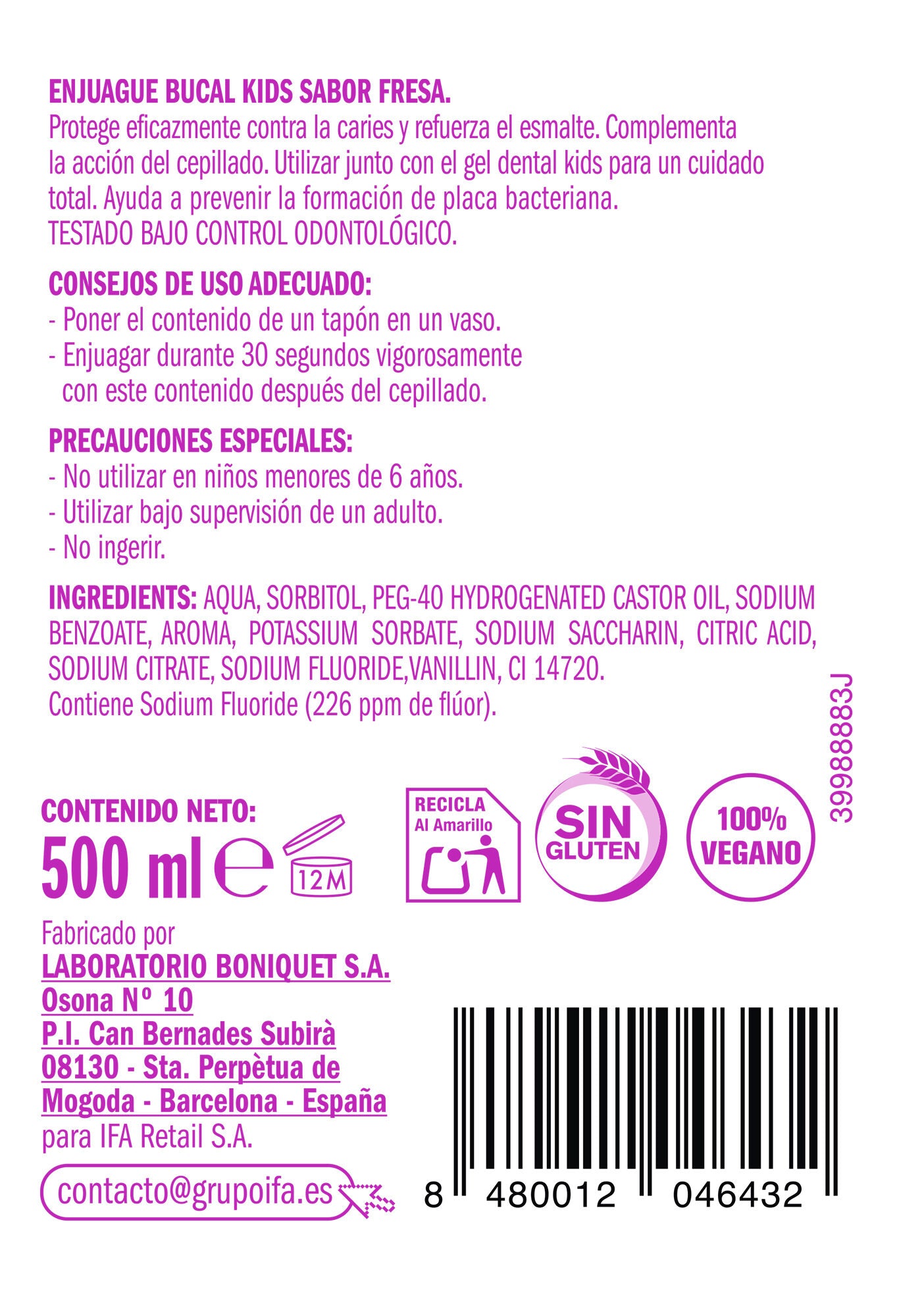 Enjuague bucal junior Ifa unnia 500ml
