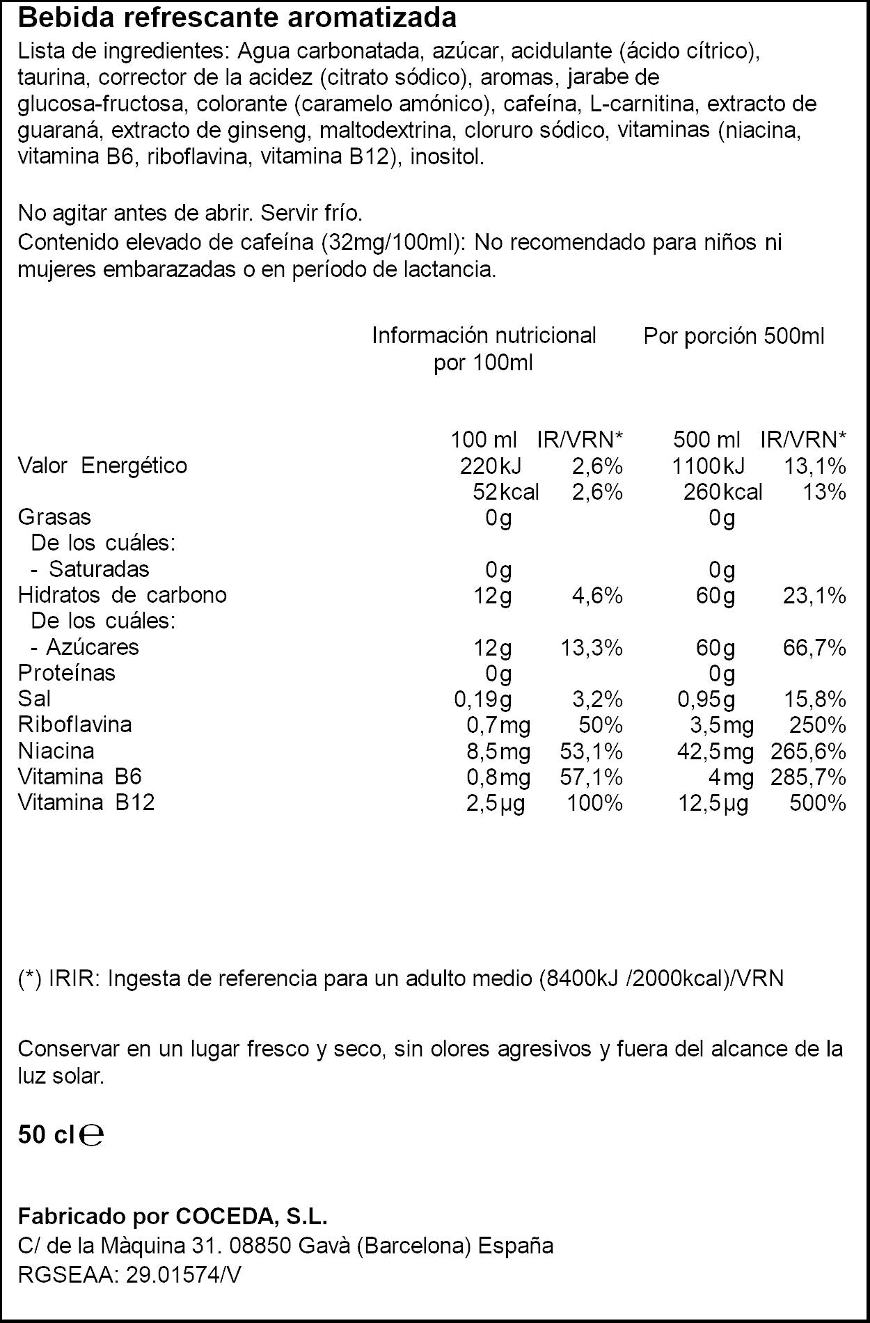 Bebida energética ginseng/guaraná lata Blue chamaleon 50cl