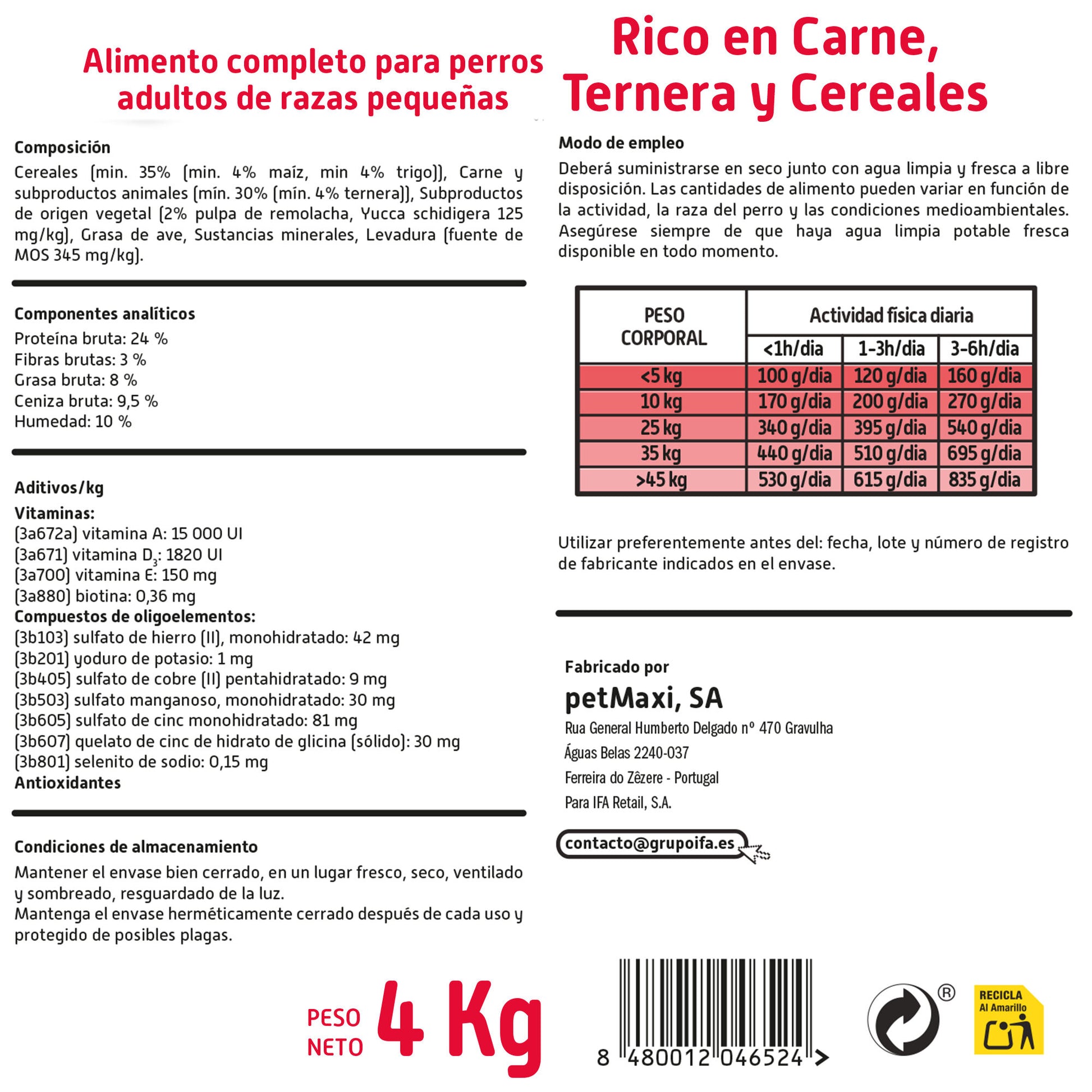 Comida seca  perro ternera/cereal adulto Ifa amigo 4kg