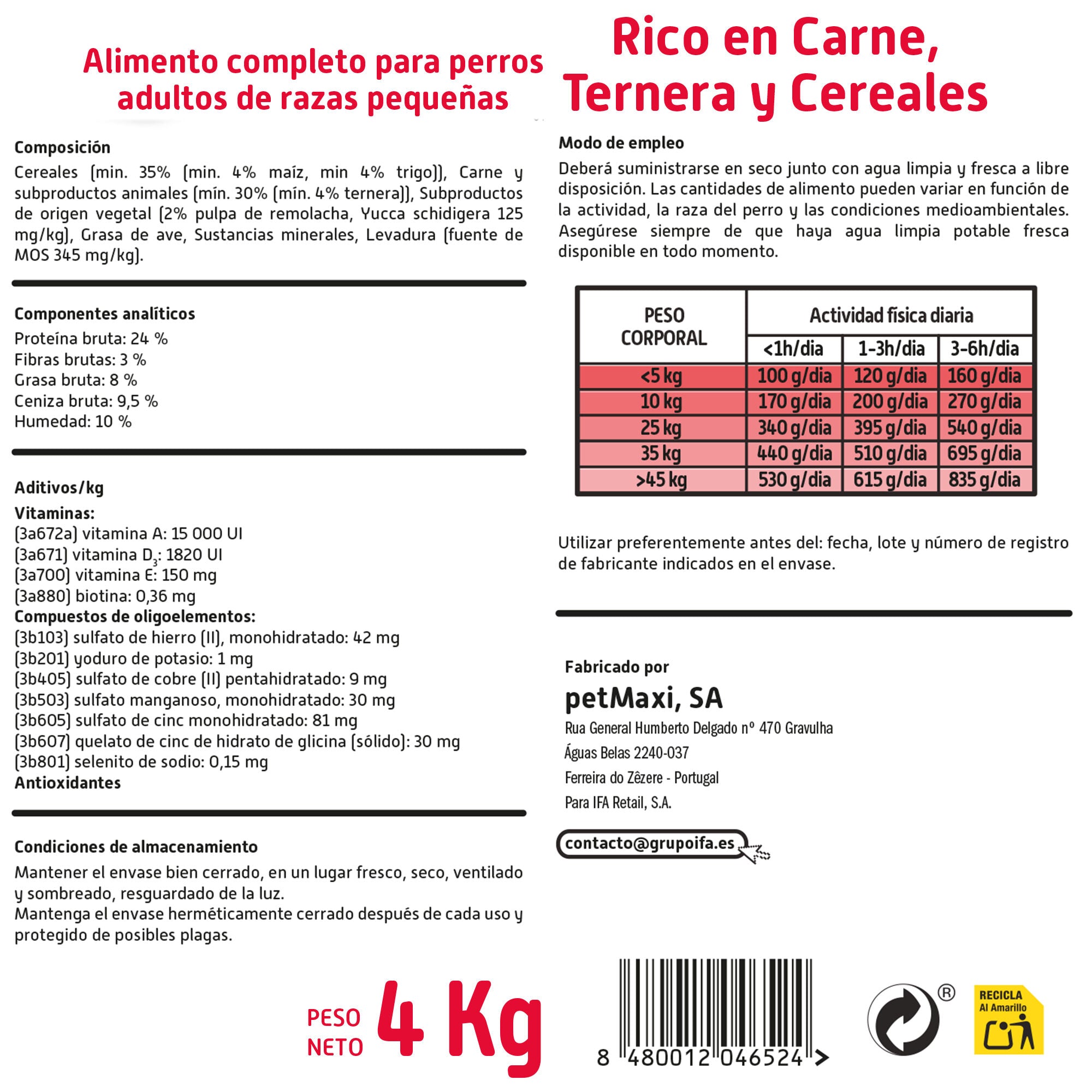 Comida seca  perro ternera/cereal adulto Ifa amigo 4kg