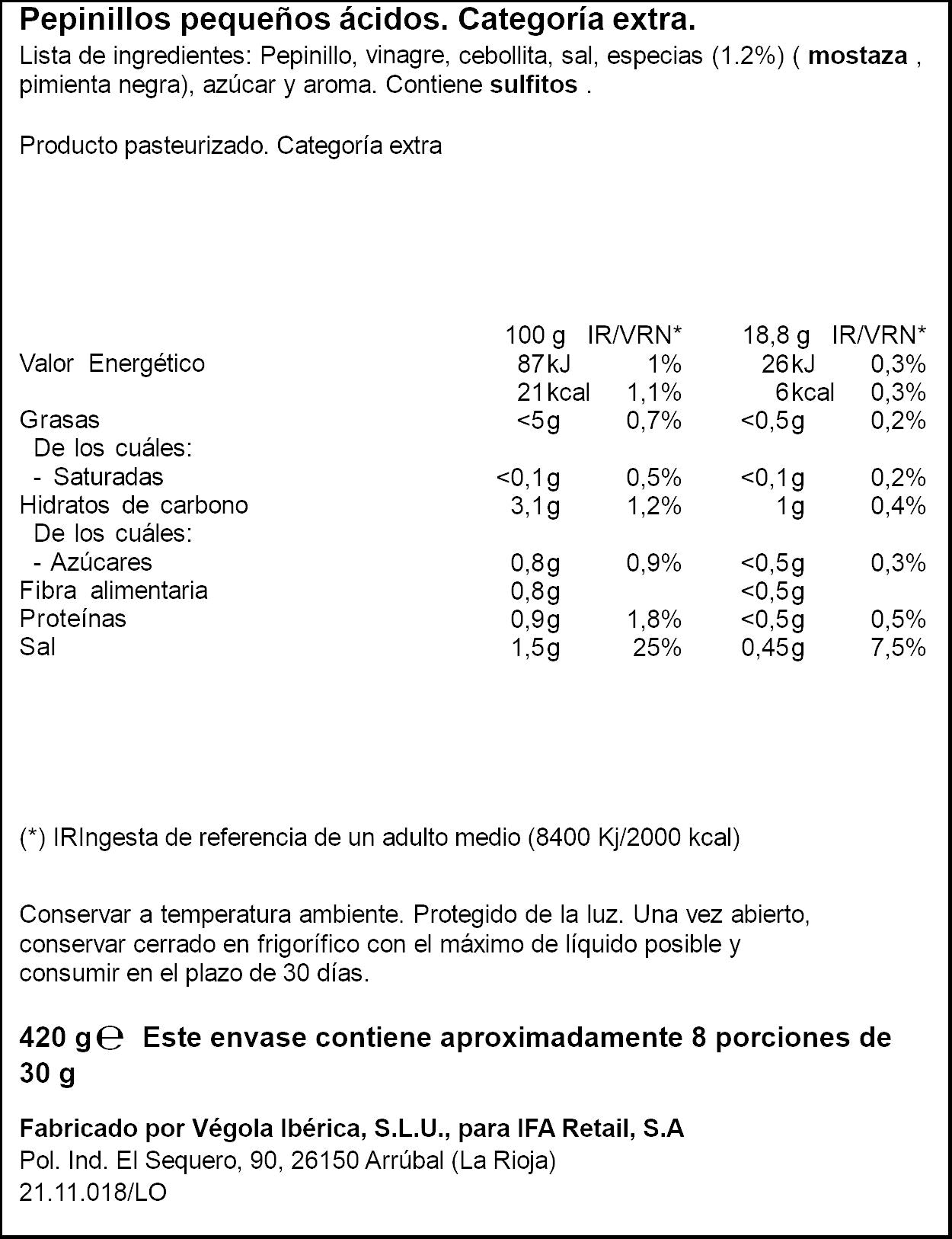 Pepinillo especiado pequeño cristal Ifa eliges 230g escurr
