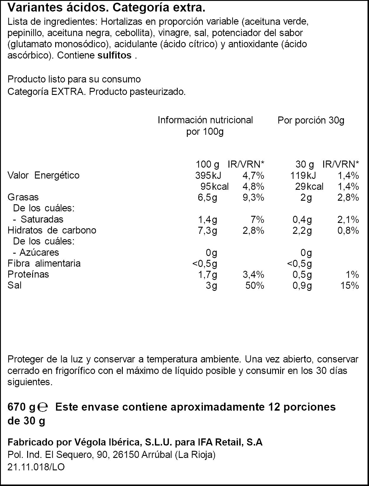 Cocktail encurtidos cristal Ifa eliges 370g escurr
