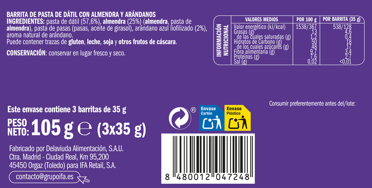 Barrita datil arandano/almend Ifa eliges p3 105g