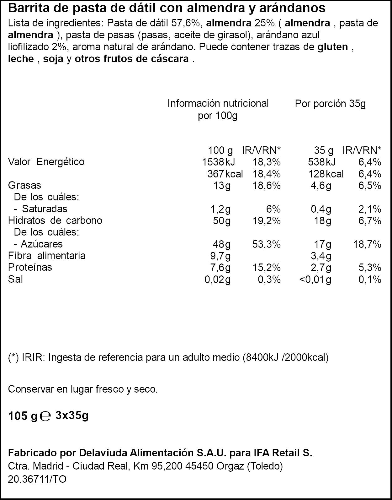 Barrita datil arandano/almend Ifa eliges p3 105g