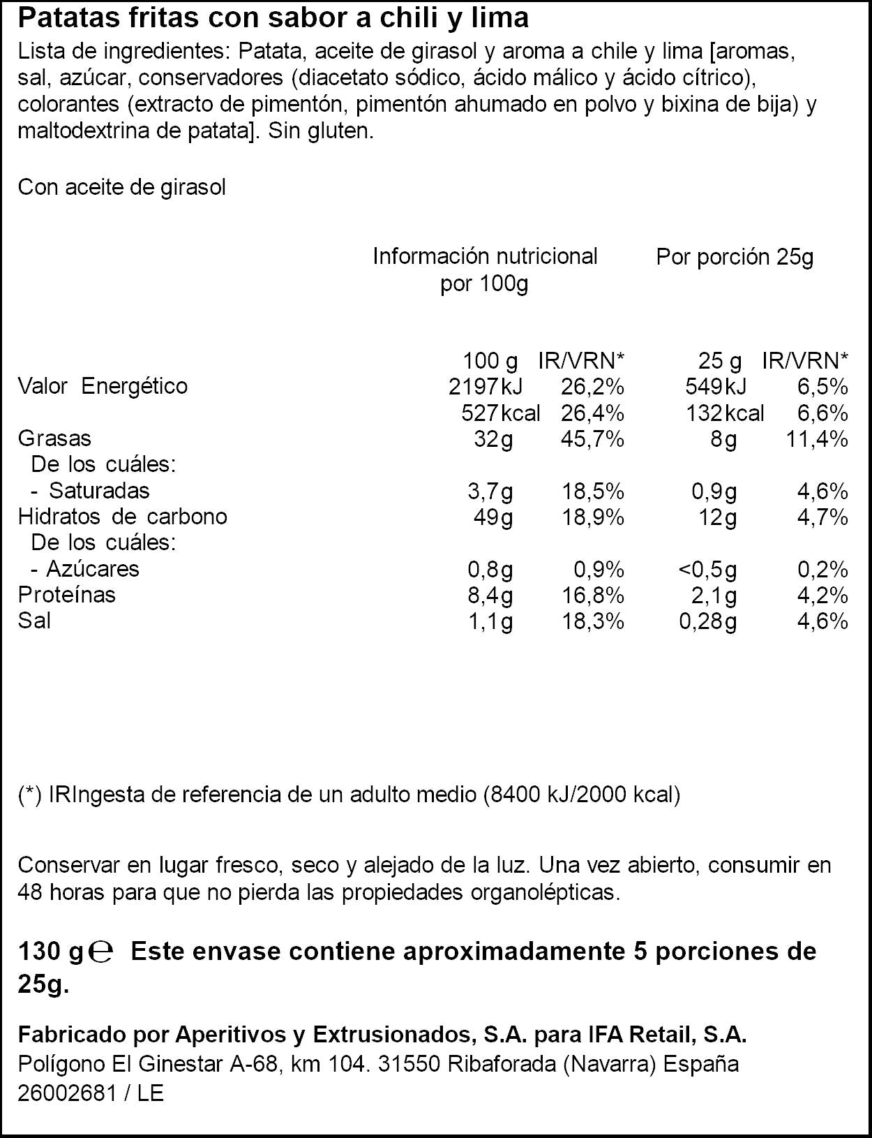 Patatas fritas chilli lima Ifa eliges 130g