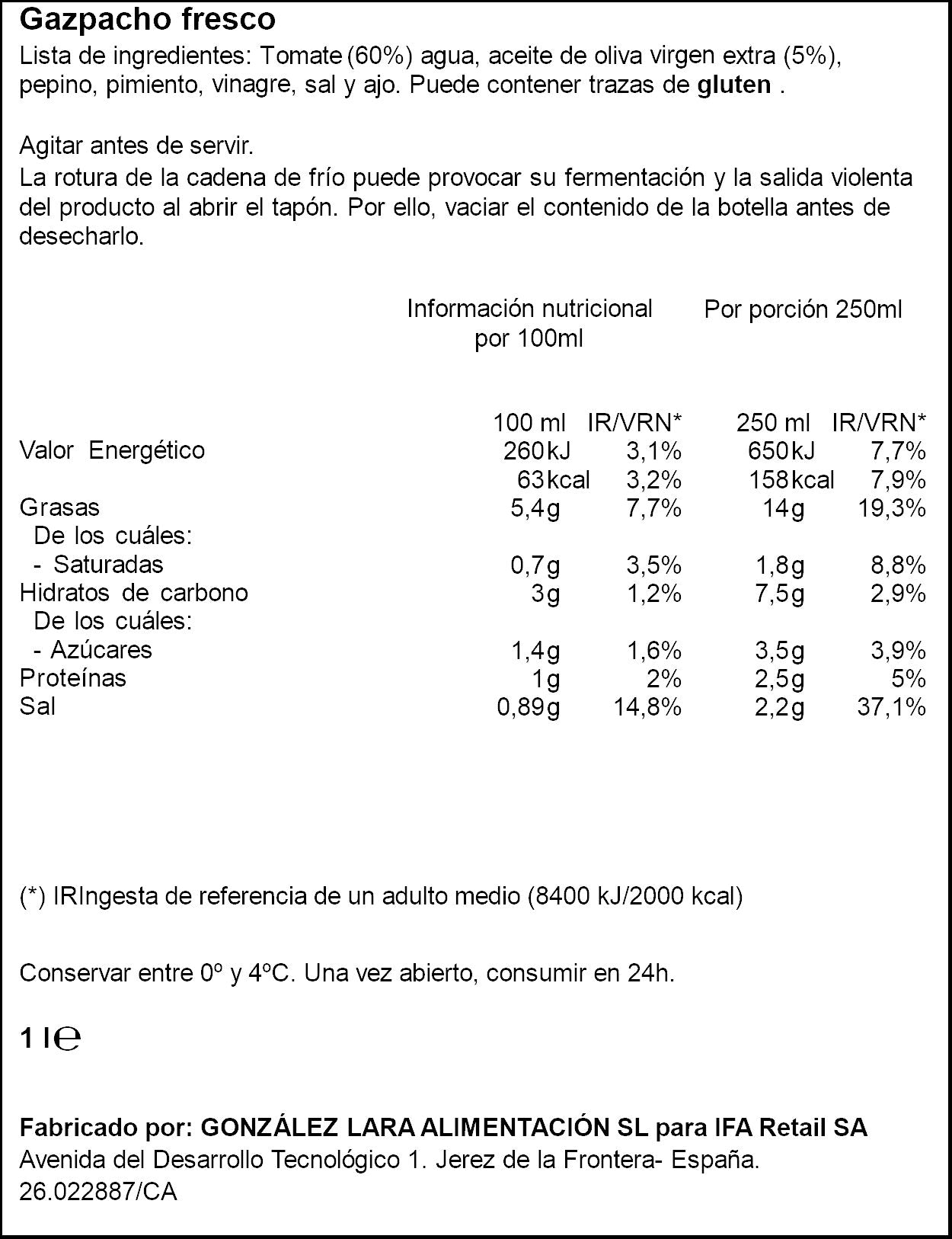 Gazpacho fresco  Ifa eliges 1l
