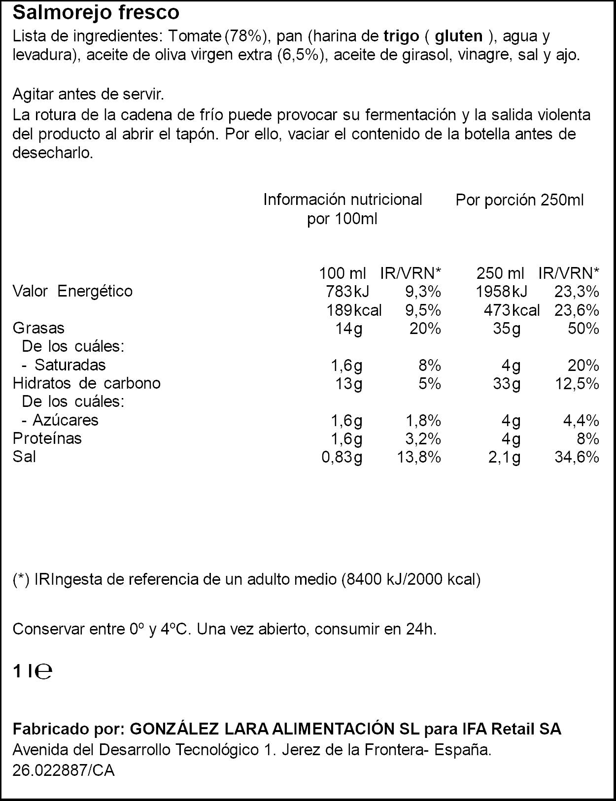 Salmorejo fresco Ifa eliges 1l