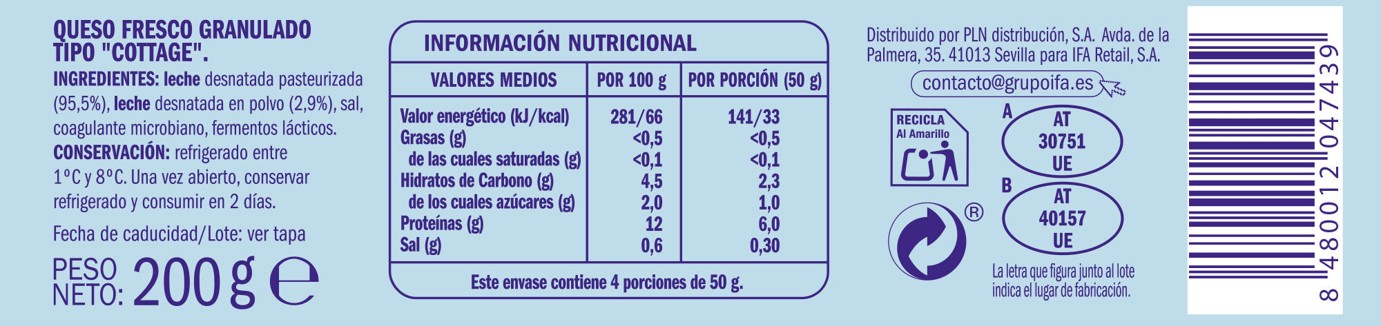 Queso cottage 0% mg Ifa eliges 200g