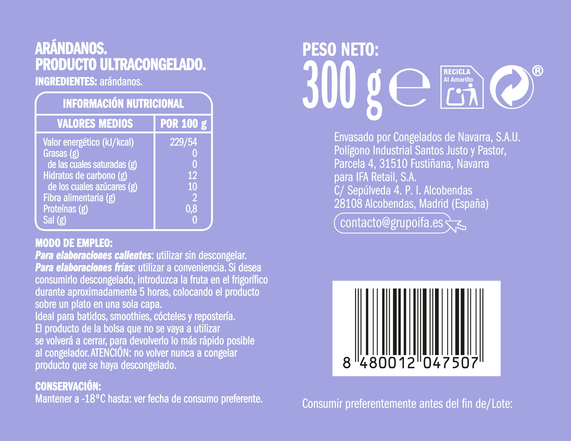 Arandanos congelados Ifa eliges 300g