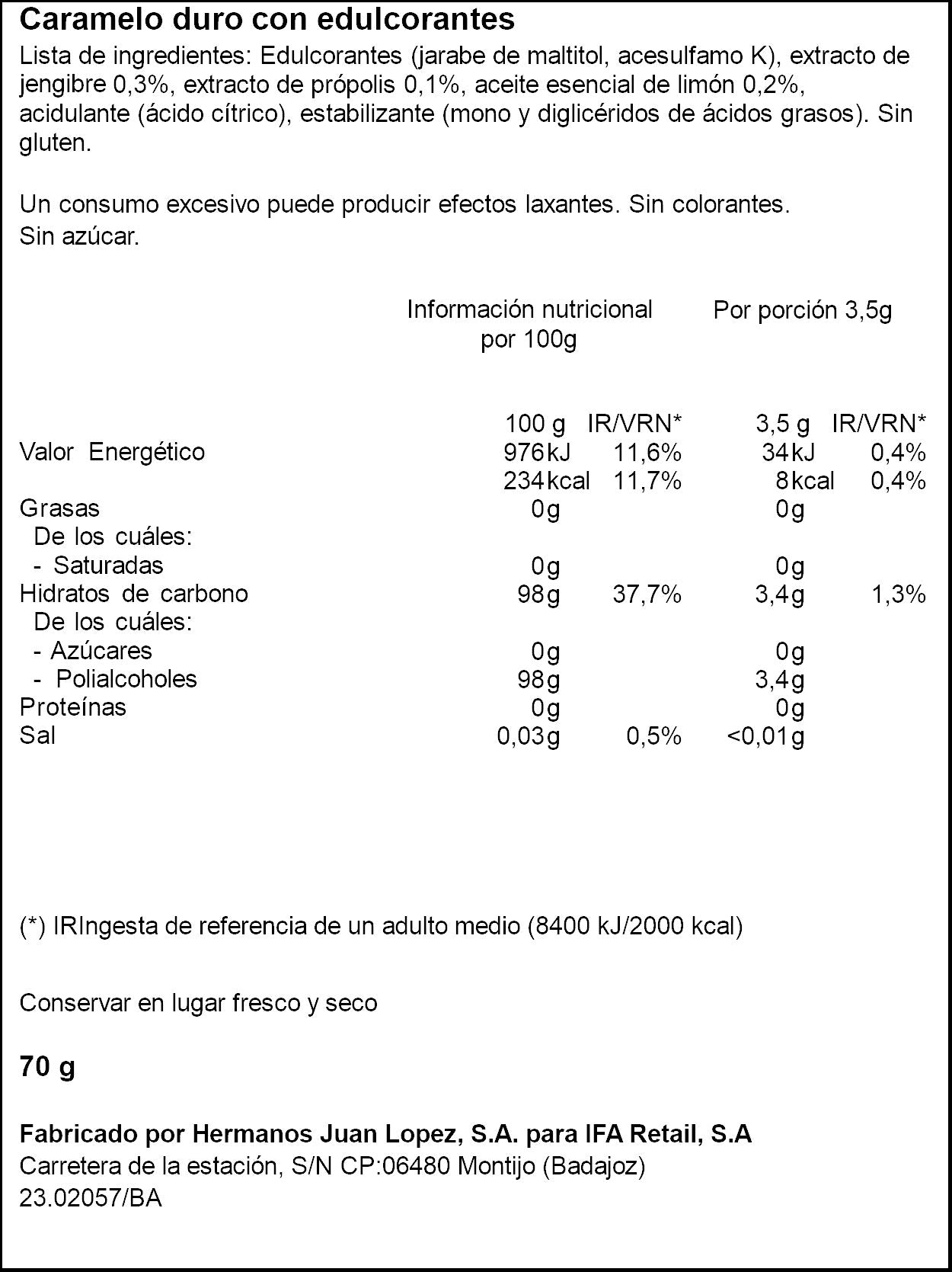 Caramelos jenjibre/propolis s/az Ifa eliges 70g