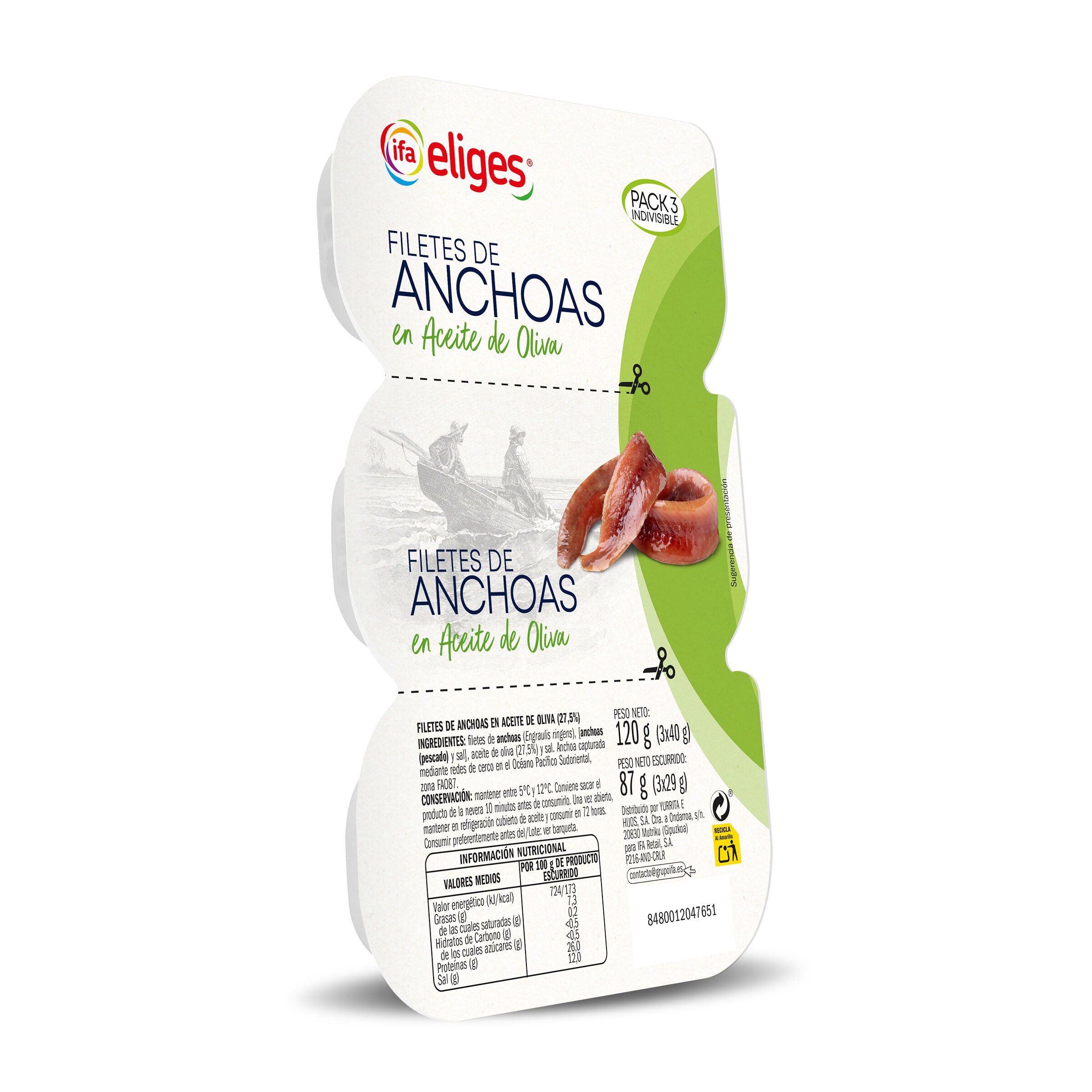 Filetes de anchoa aceite de oliva tripack Ifa eliges p3x29g escurr